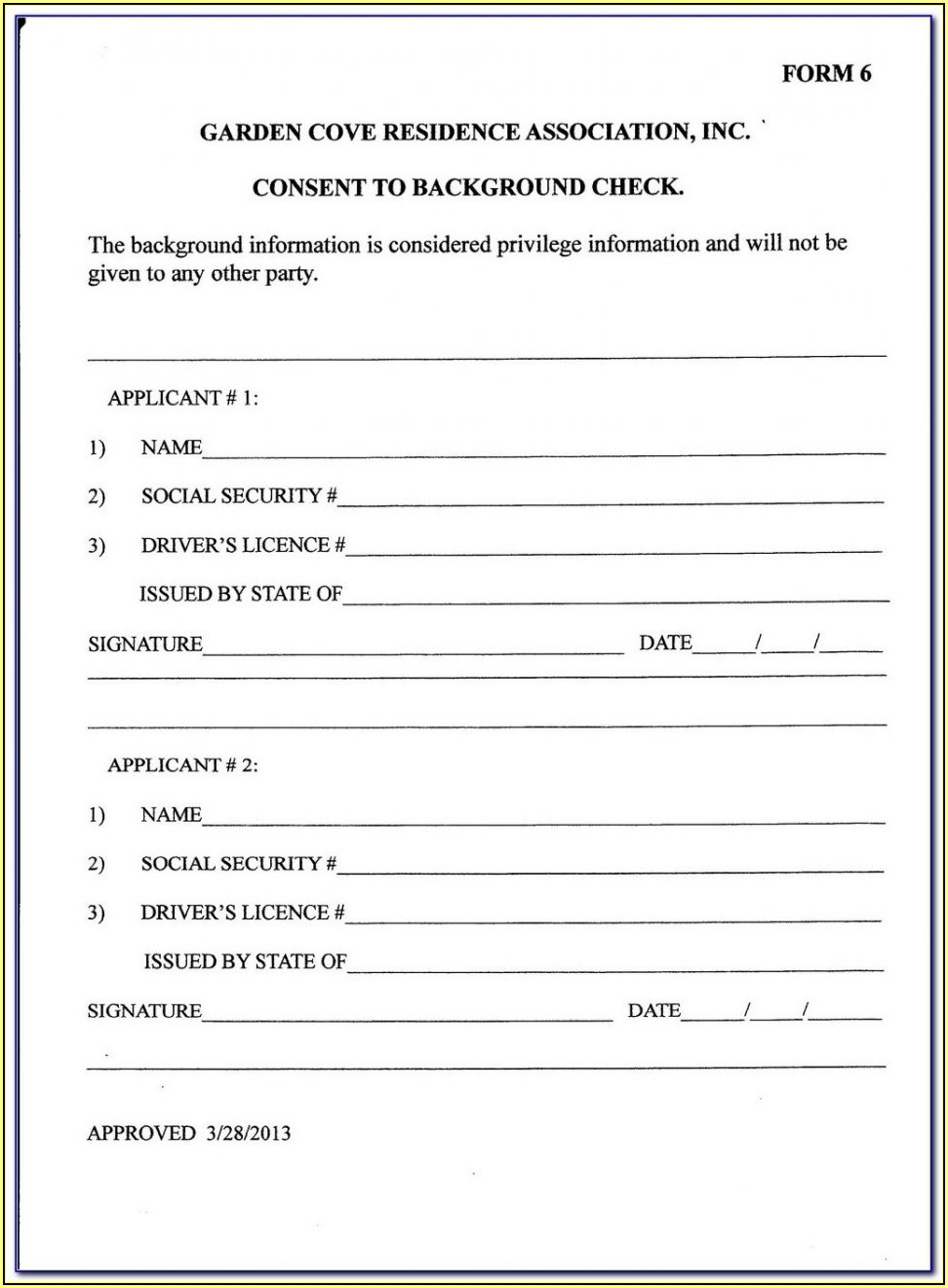 Printable Tenant Background Check Form