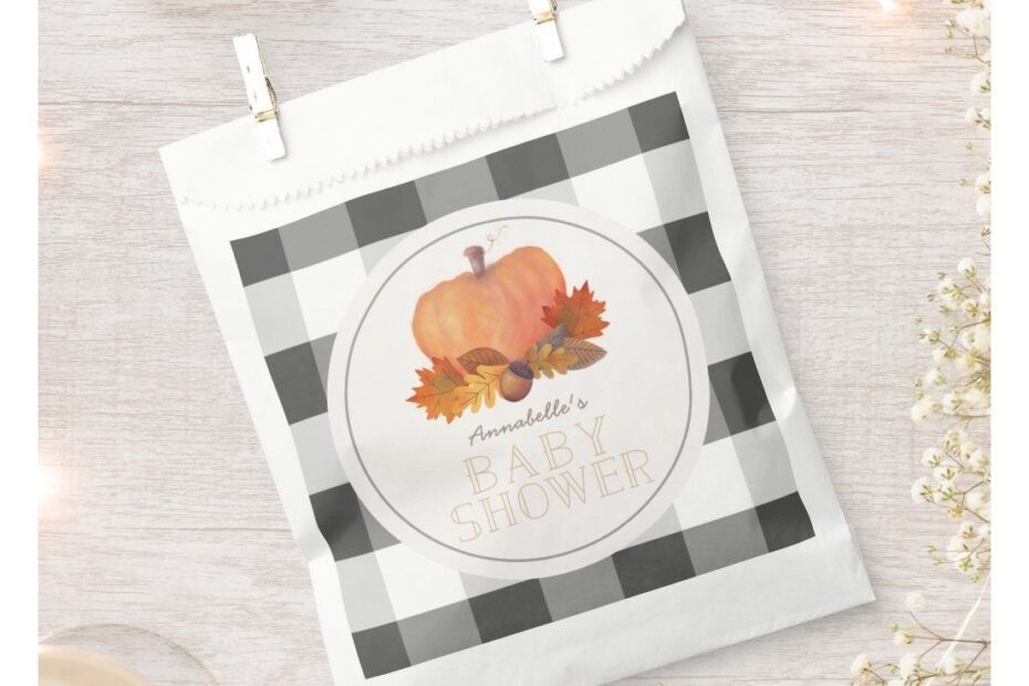Pumpkin Black Buffalo Checks Baby Shower Favor Bag Baby Shower Favor