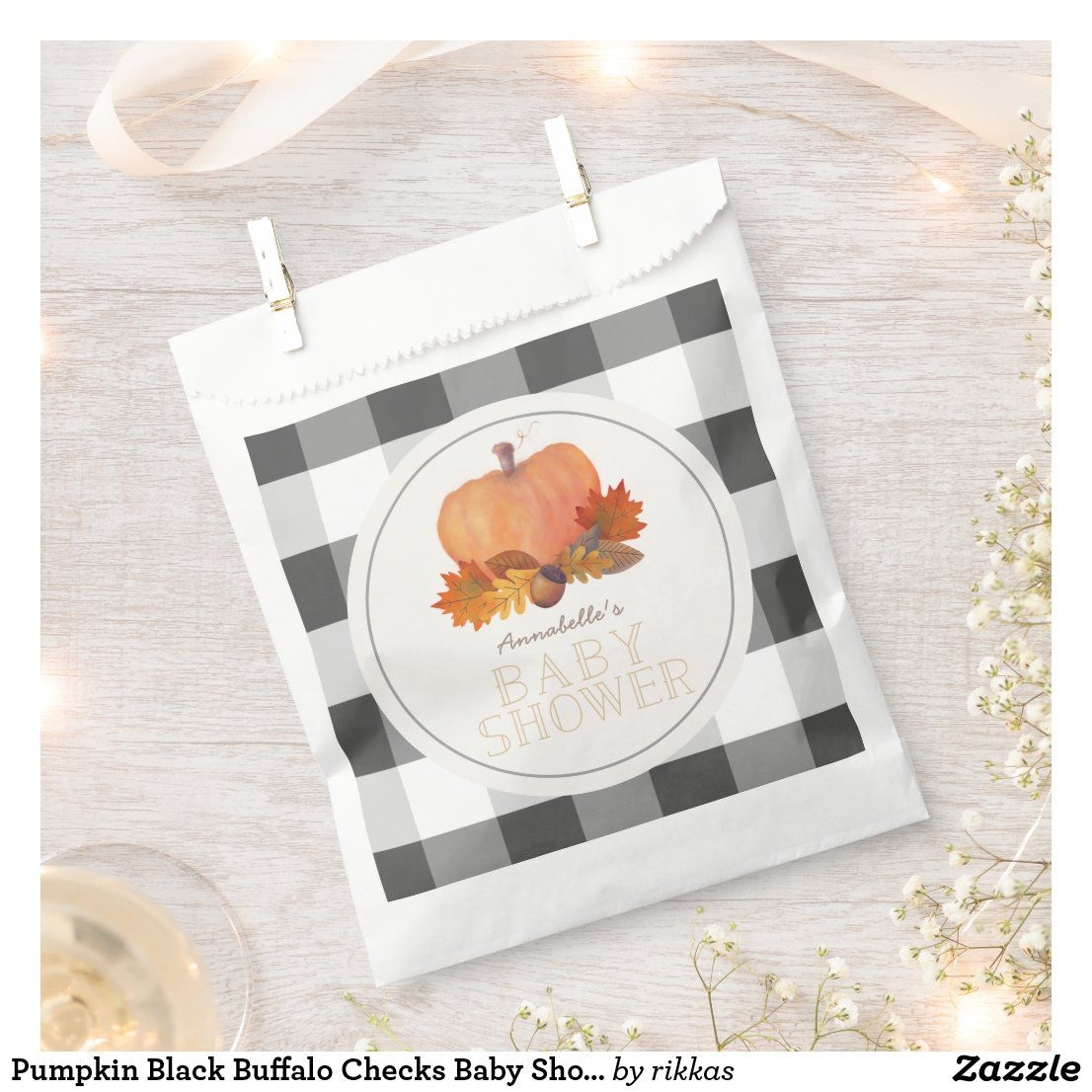Pumpkin Black Buffalo Checks Baby Shower Favor Bag Baby Shower Favor 