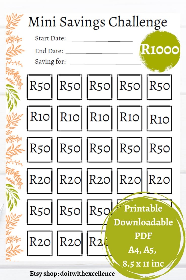 Rands Low Income Savings Challenge Orange Mini Savings Etsy In 2023 