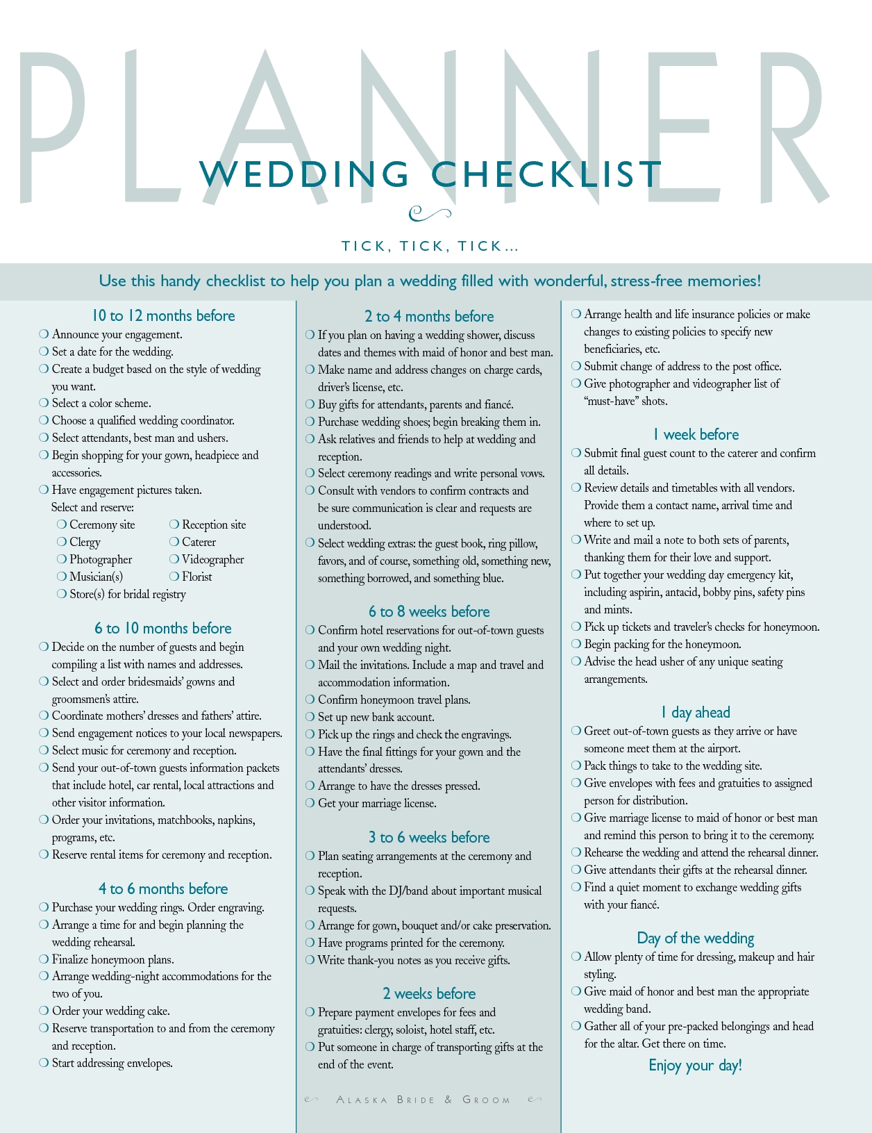 Wedding Check Off List Printable