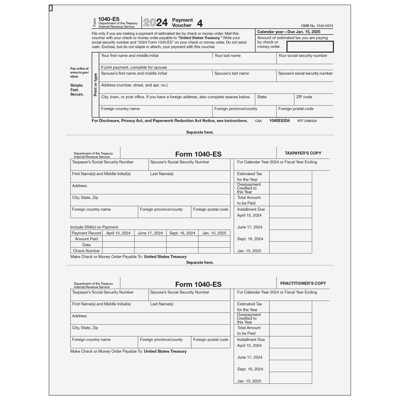 1040ES04 Form 1040 Estimate Payment Voucher 4 Worksheets Library