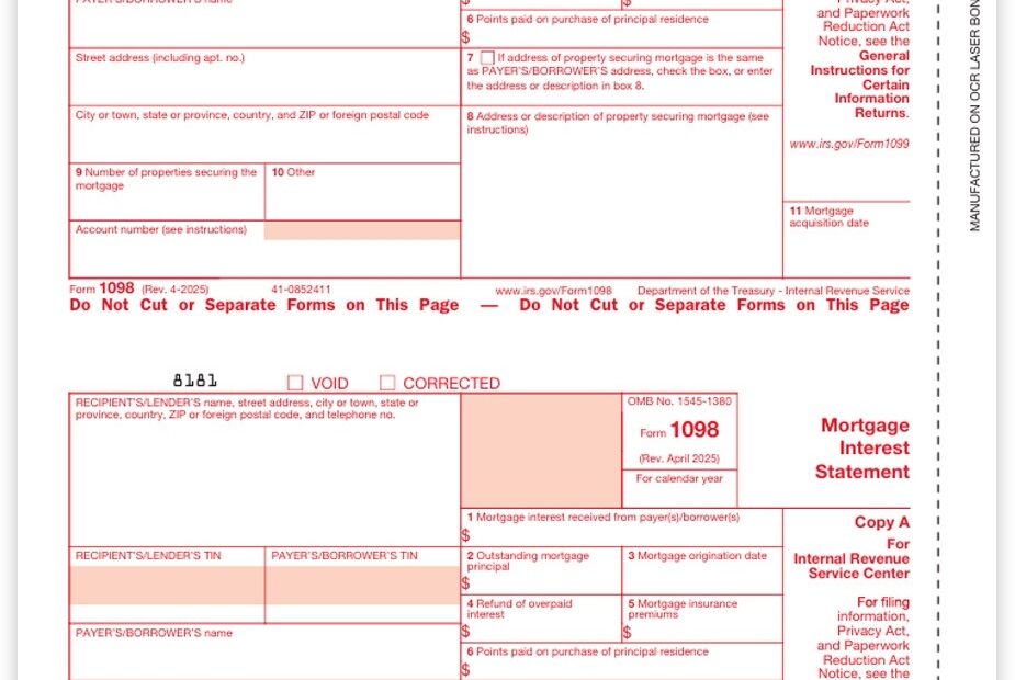 1098 Tax Forms For Mortgage Interest IRS Copy A DiscountTaxForms