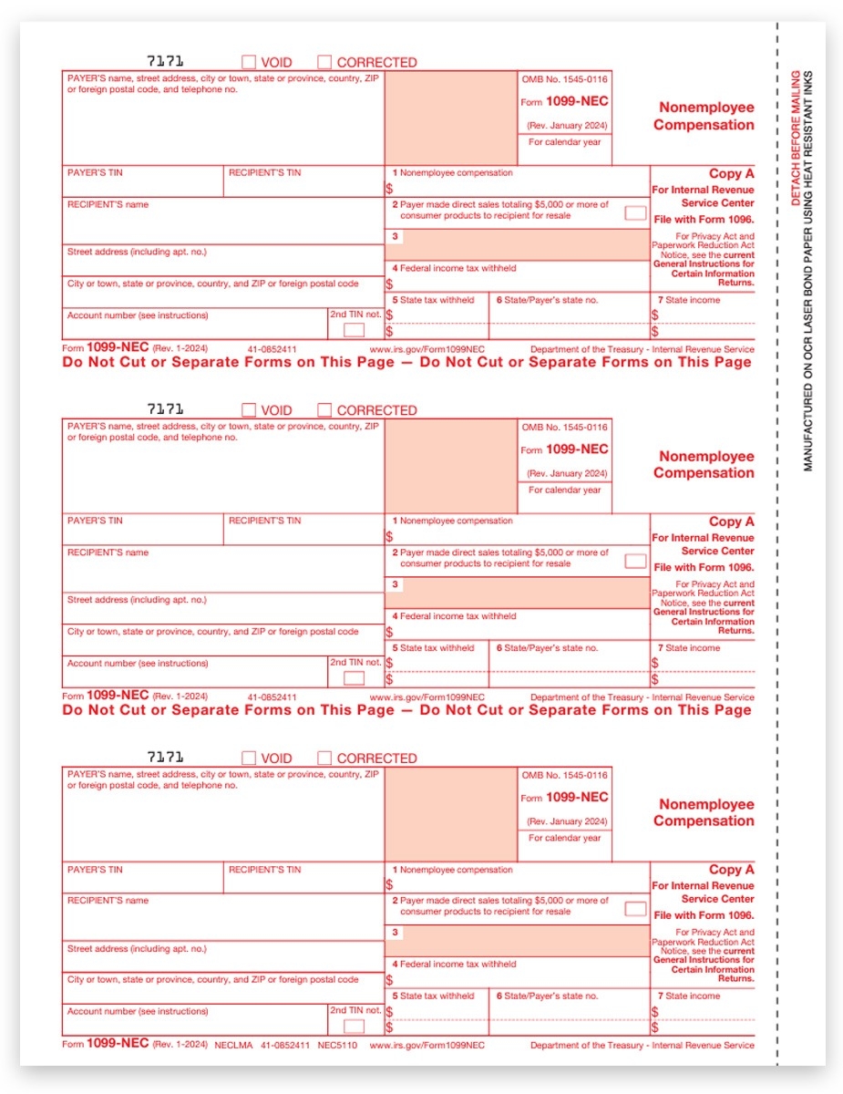 1099 NEC Form Copy A Payer Federal
