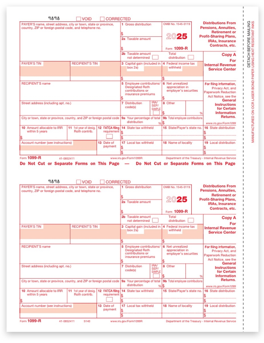 1099R Tax Forms 2025 Copy A For IRS DiscountTaxForms