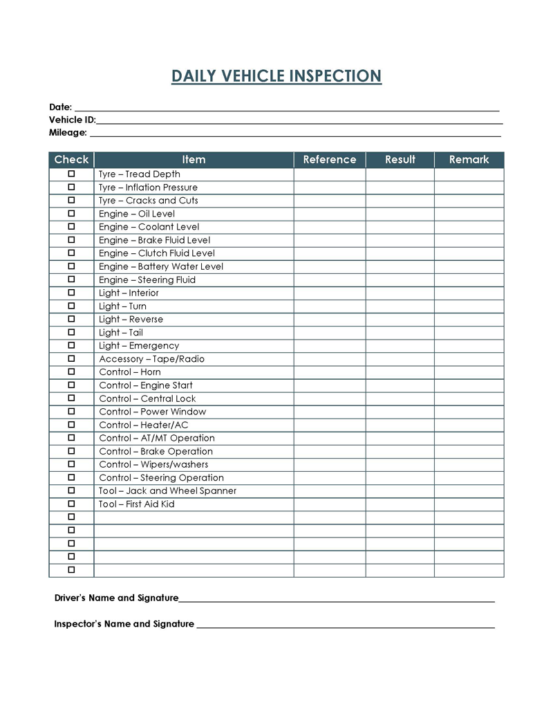 14 Free Vehicle Inspection Forms Editable Word Excel