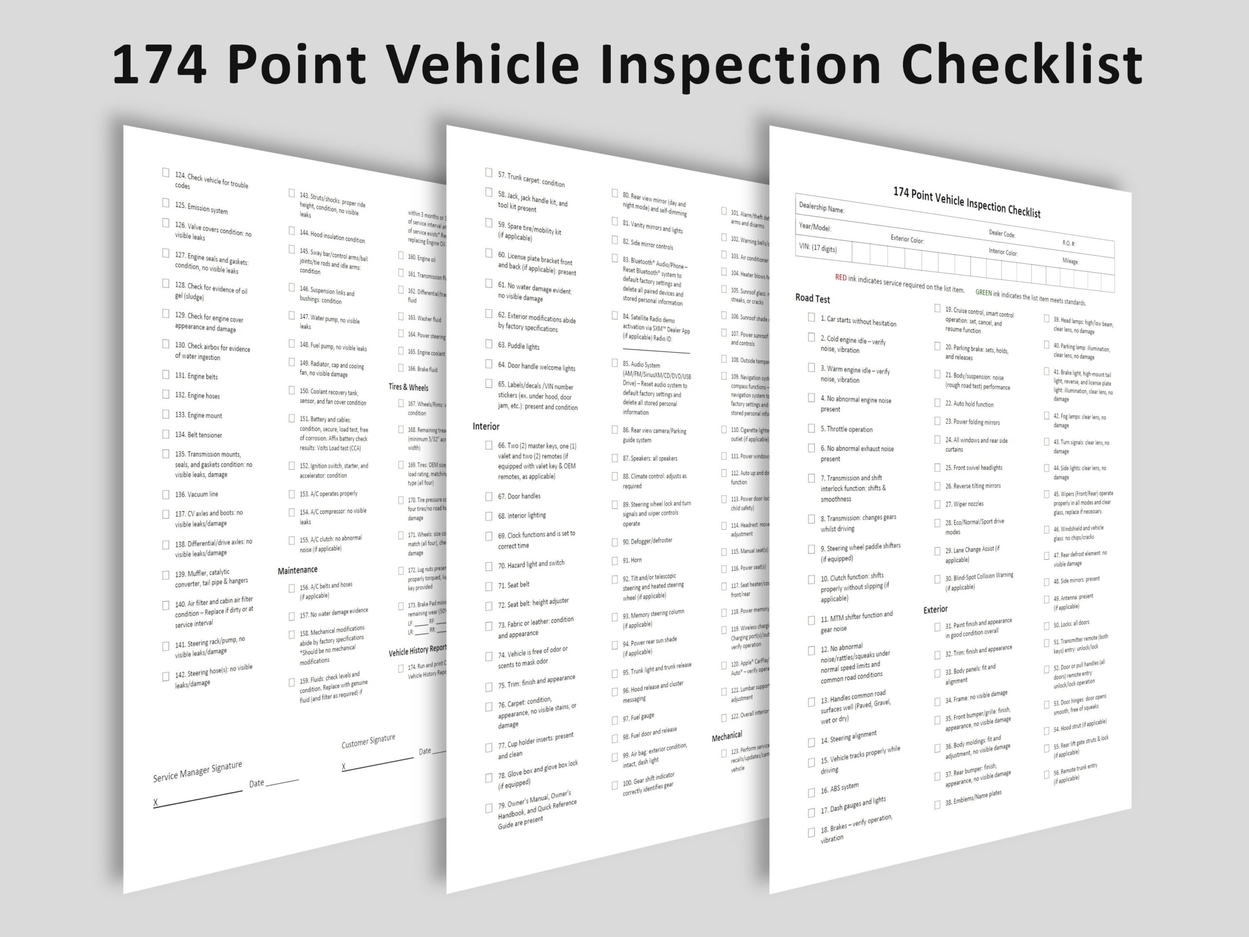 174 Point Vehicle Inspection Checklist WORD Multi point Vehicle 