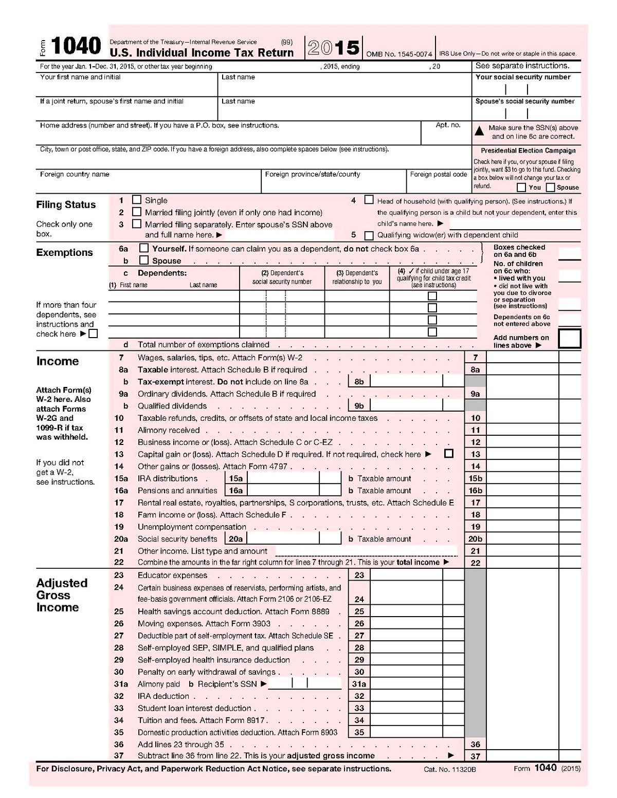 2015 IRS 1040 Form Irs Tax Forms Income Tax Return