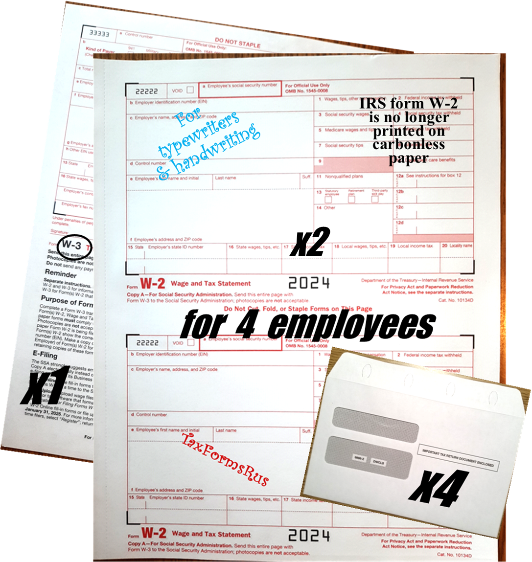 2024 IRS TAX FORMS KIT W 2 Wage Stmts NON Carbonless 4 