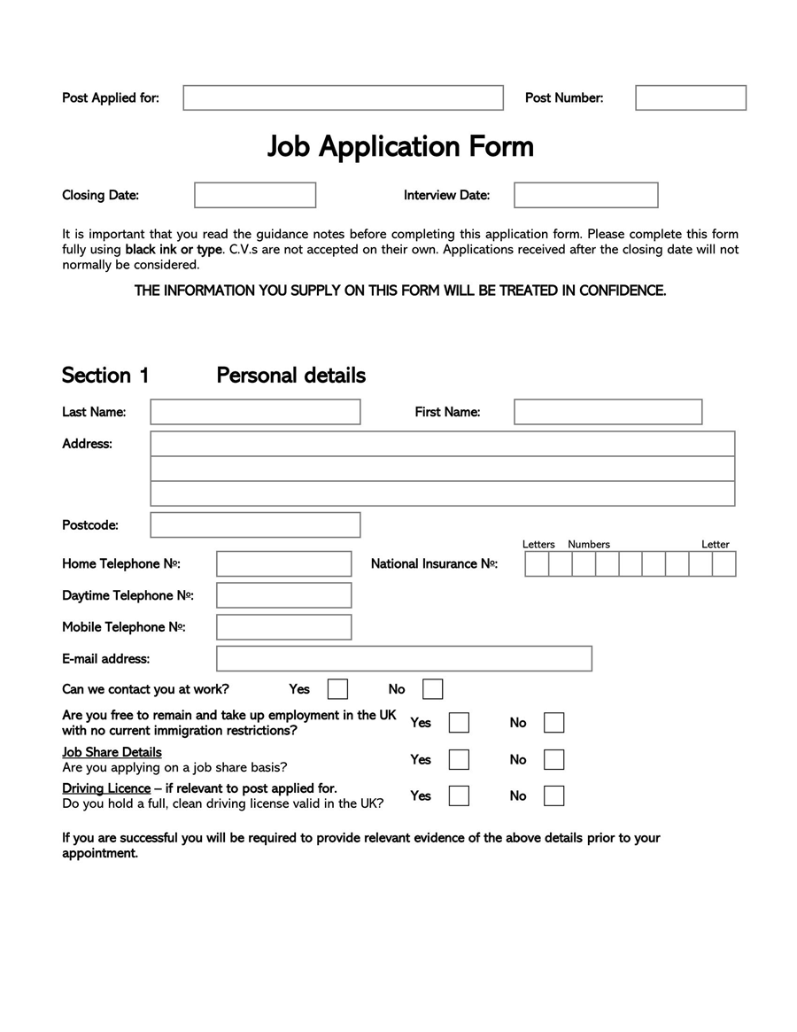 22 Free Job Application Forms Templates Word PDF