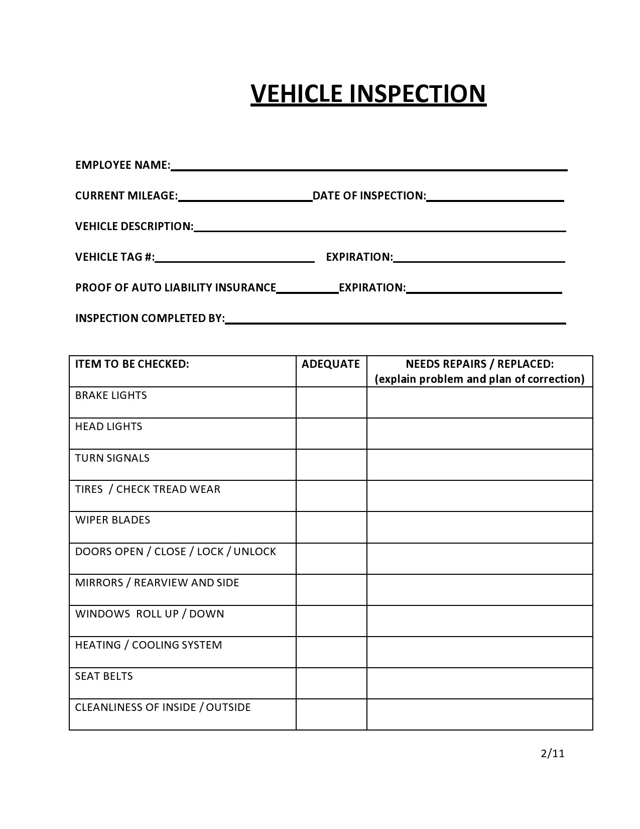 250 Multi Point Automotive Vehicle Inspection Generic 2 Part Forms Worksheets Library