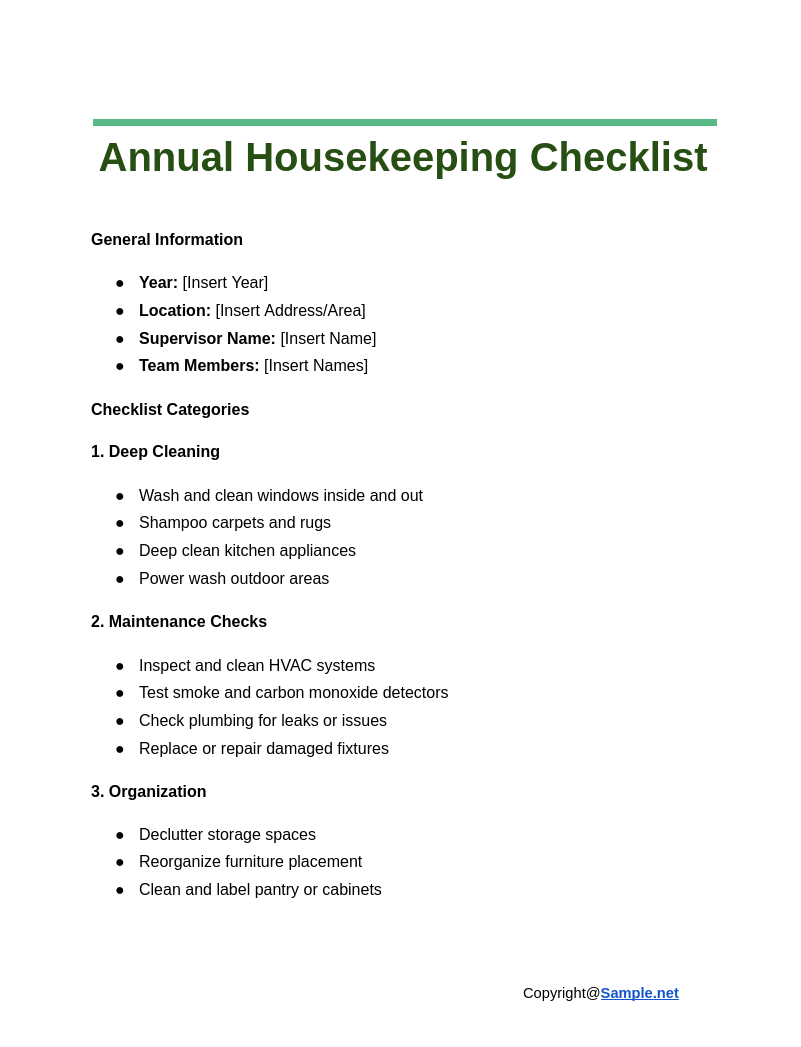 28 FREE Housekeeping Checklist Samples To Download