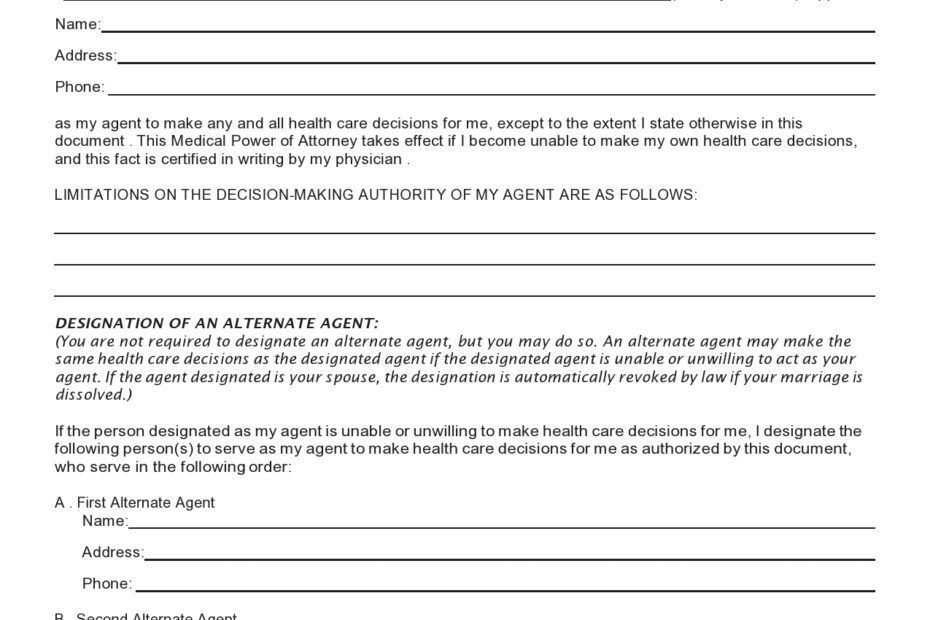 39 Free Medical Power Of Attorney Forms All States