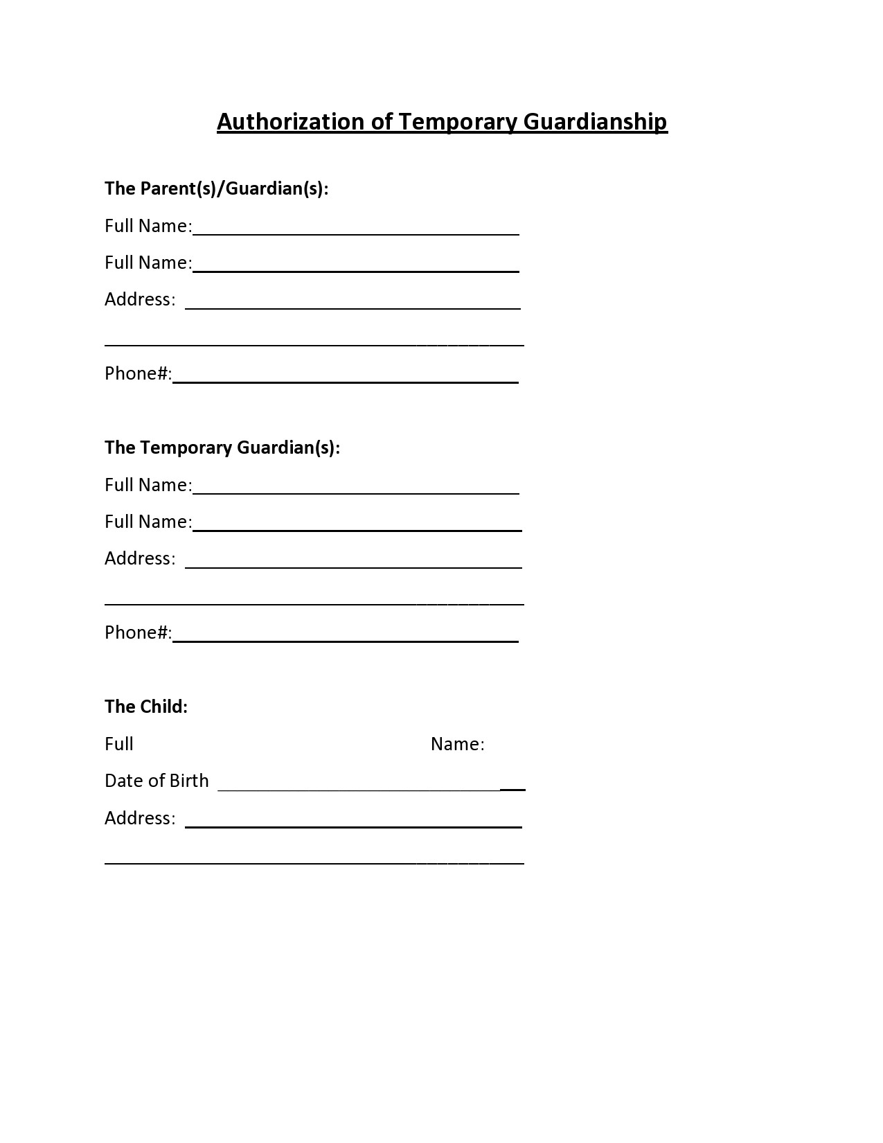 40 Printable Temporary Guardianship Forms All States 