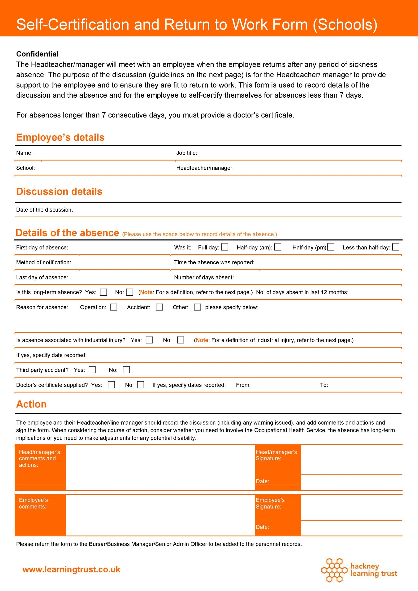 49 Best Return To Work u0026 Work Release Forms TemplateLab