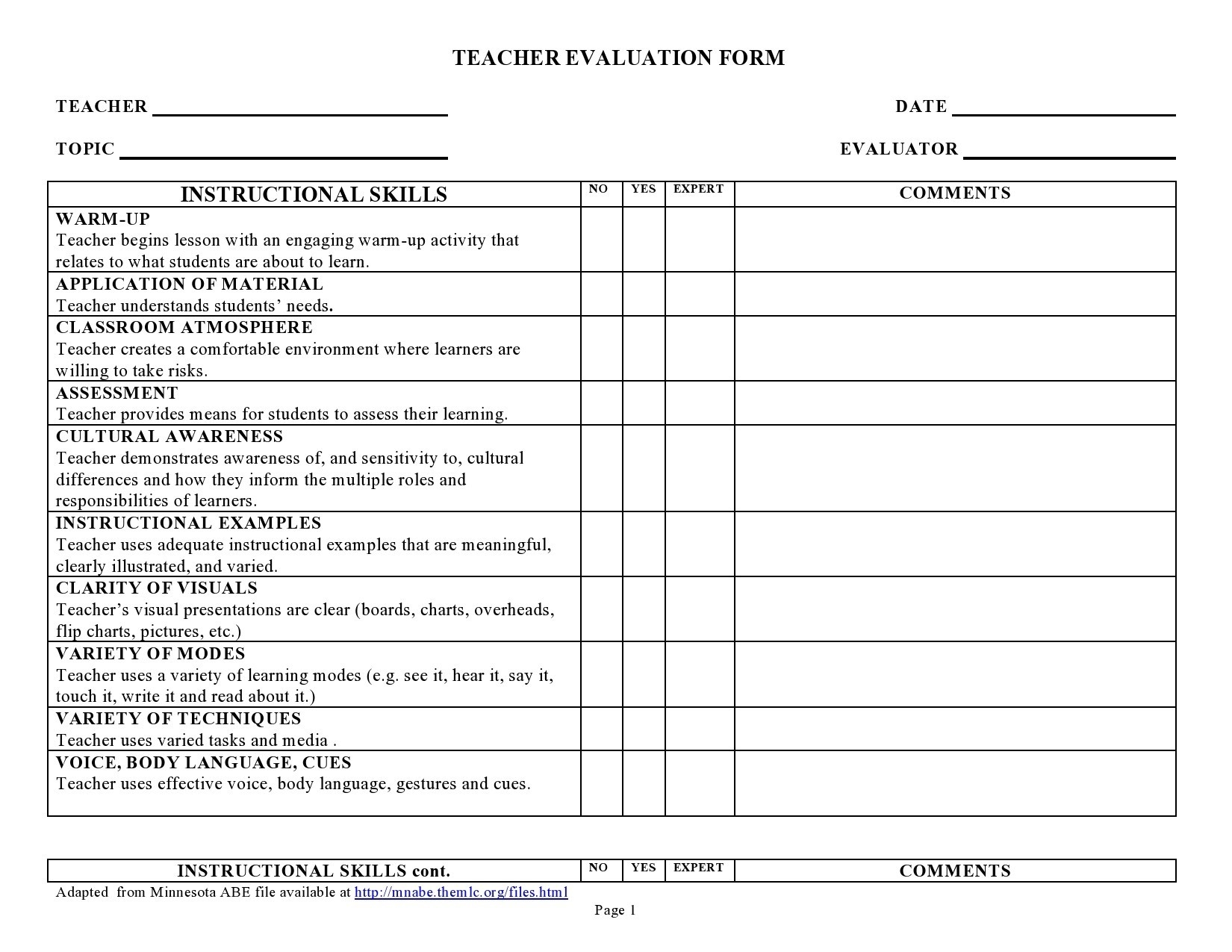 50 Printable Teacher Evaluation Forms Free TemplateLab