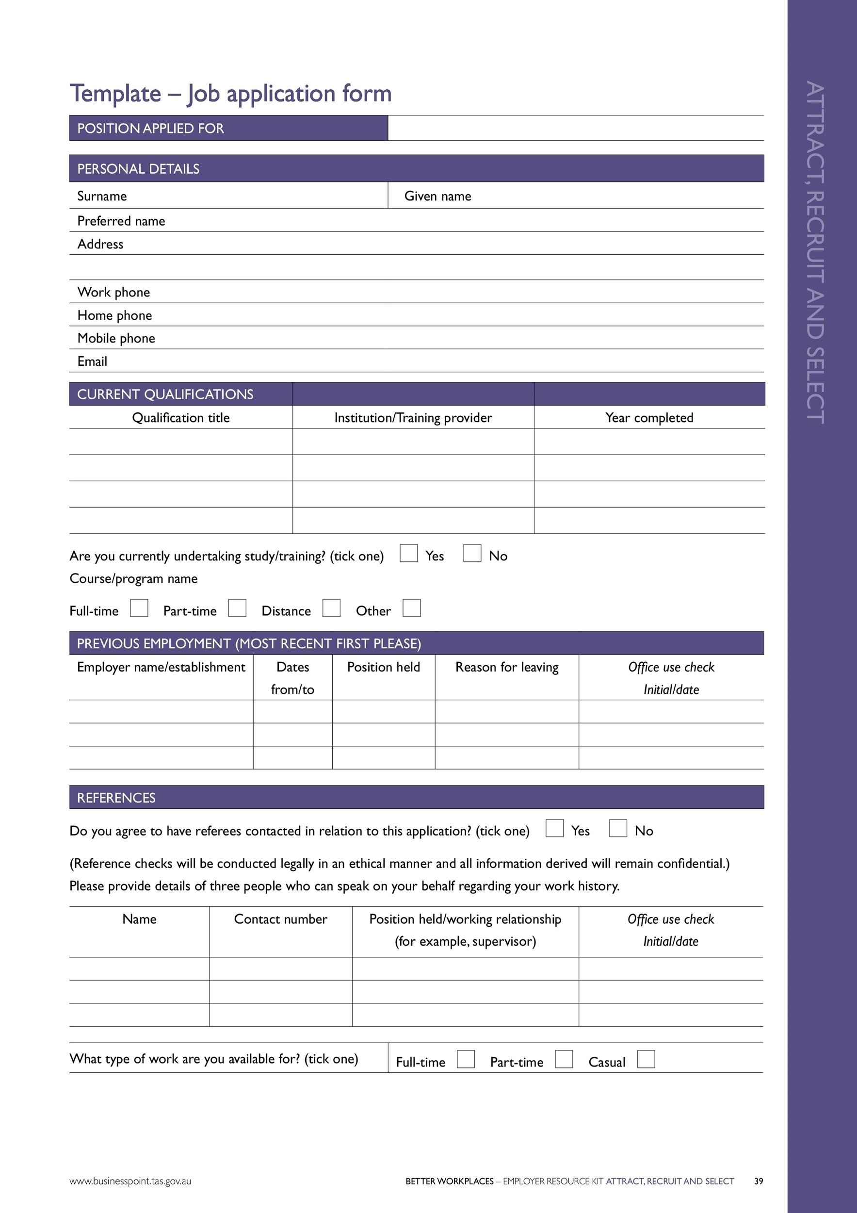 56 Free Employment U0026 Job Application Form Templates Printable 