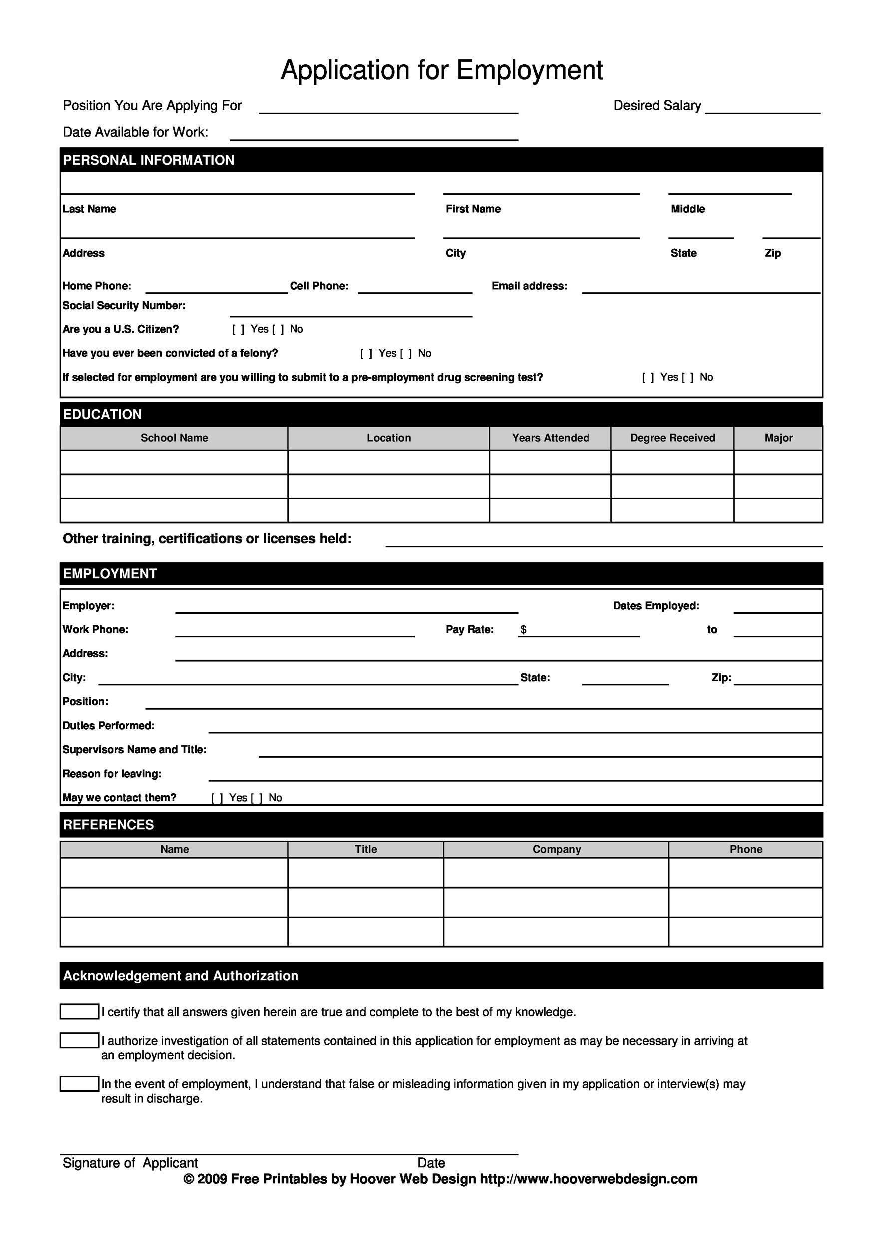 56 Free Employment U0026 Job Application Form Templates Printable TemplateLab