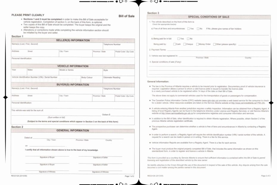Alberta Car Bill Of Sale Free Printable Templates Print Worksheets Library