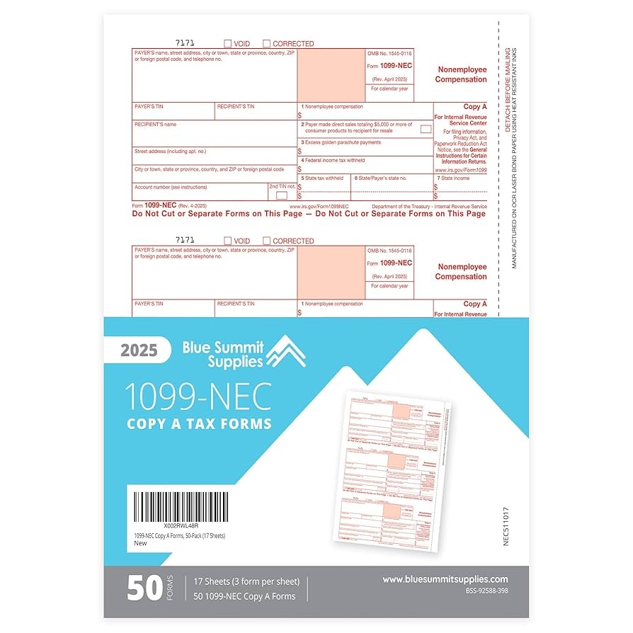 Amazon Blue Summit Supplies 1099 NEC Copy A Forms 2025 50 Pack New Tax Forms For Reporting Nonemployee Compensation For Independent Contractors Copy A ONLY 50 Pack 17 Sheets 3 Forms Per Sheet Office Products Amazon Blue Summit Supplies 1099 NEC Copy A Forms 2025 50 Pack New Tax Forms For Reporting Nonemployee Compensation For Independent Contractors Copy A ONLY 50 Pack 17 Sheets 3 Forms Per Sheet Office Products
