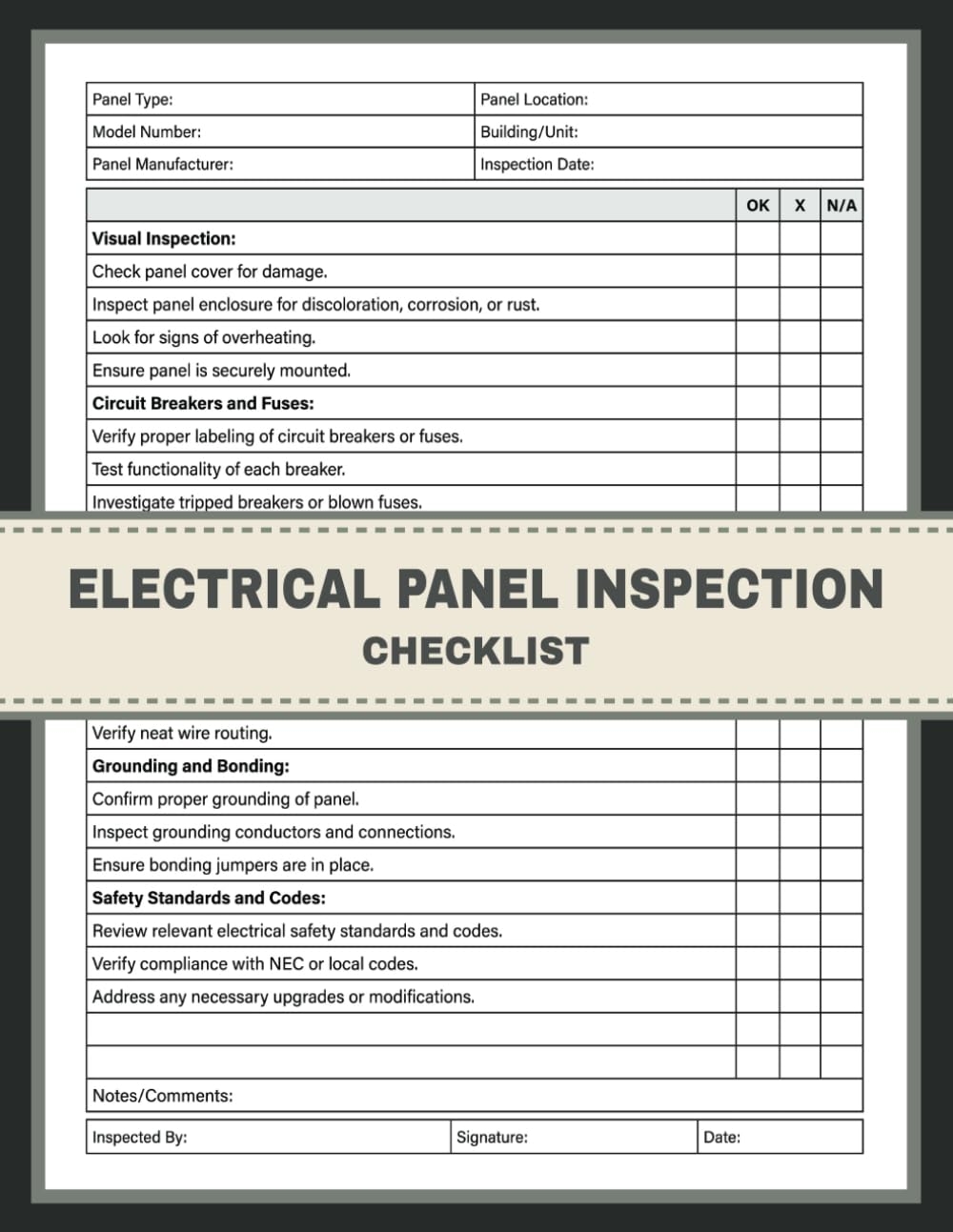 Amazon Electrical Panel Inspection Checklist Distribution Board U0026 Circuit Breaker Panel Inspection Report Book A Comprehensive Guide For 