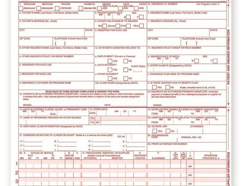 Amazon New CMS 1500 Claim Forms HCFA Version 02 12 100 Sheets Office Products