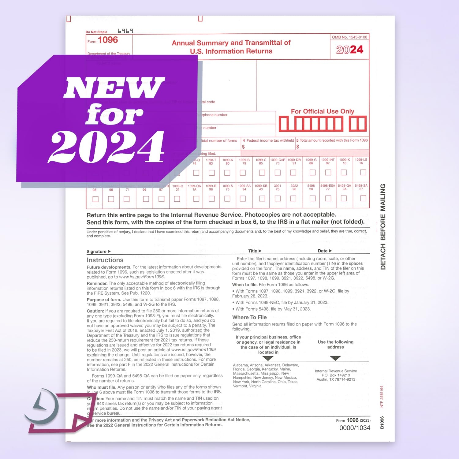 Amazon NextDayLabels 1096 Transmittal 2024 Tax Forms For Laser Or Inkjet Printers Quickbooks And Other Accounting Software Compatible Pack Of 10 For 2024 Office Products