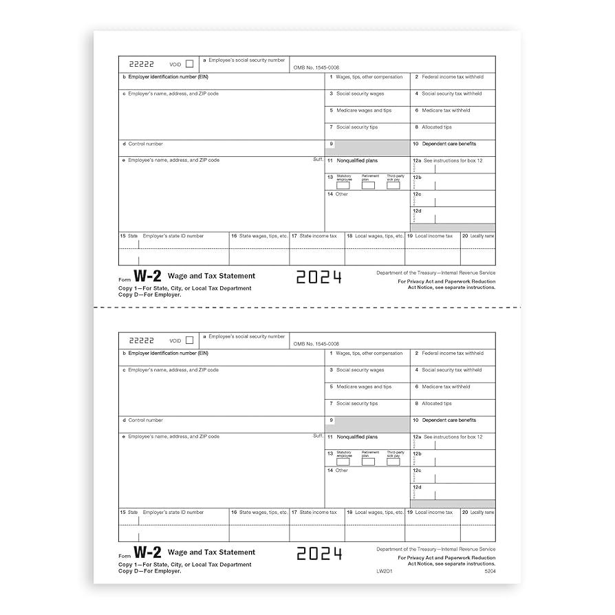 Amazon W2 Forms 2024 4 Part Tax Forms 25 Employee Kit Of Laser Forms Compatible With QuickBooks And Accounting Software 25 Self Seal Envelopes Included Office Products
