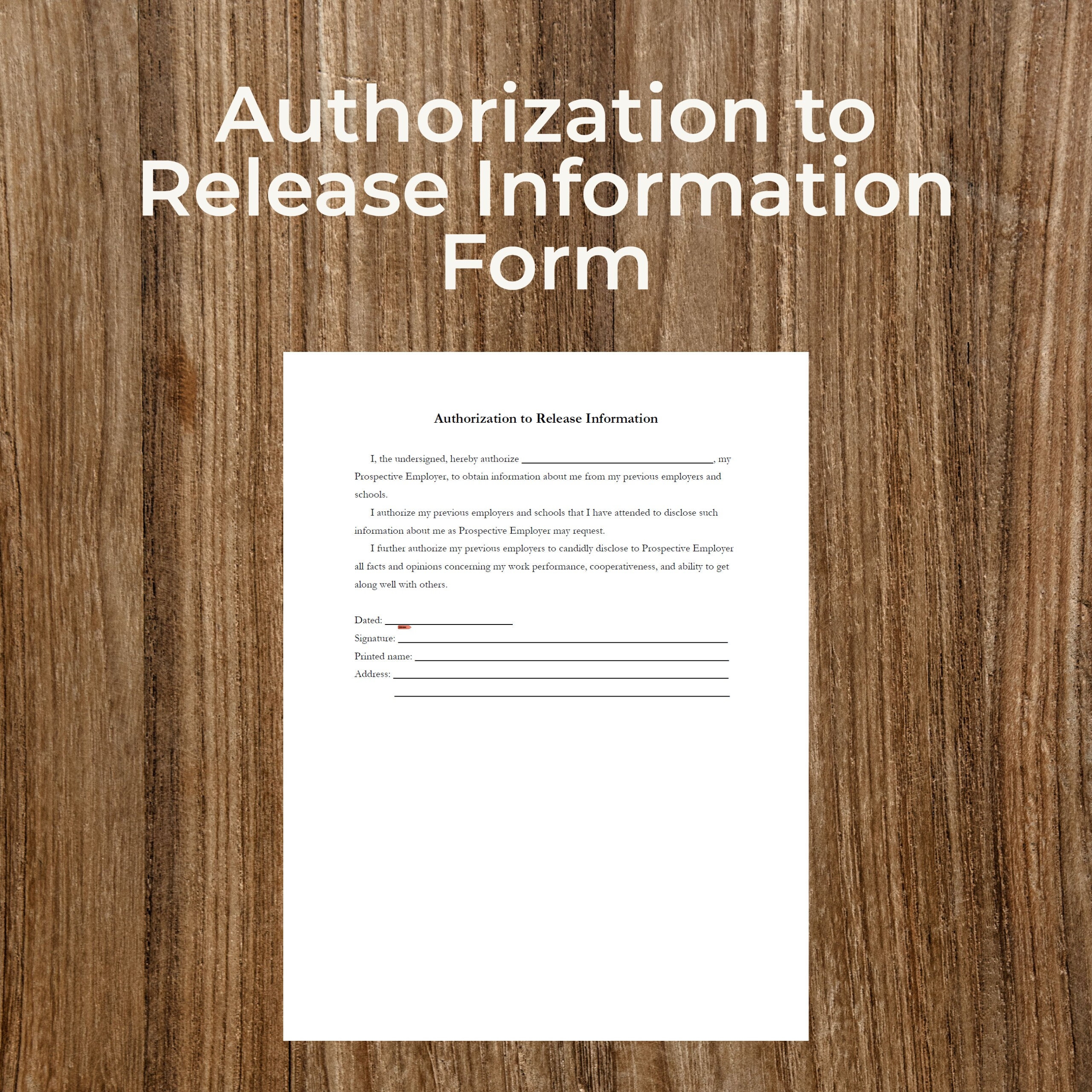 Authorization To Release Information PDF Form Fillable Printer Friendly Business Forms Small Business Editable Customizable Etsy