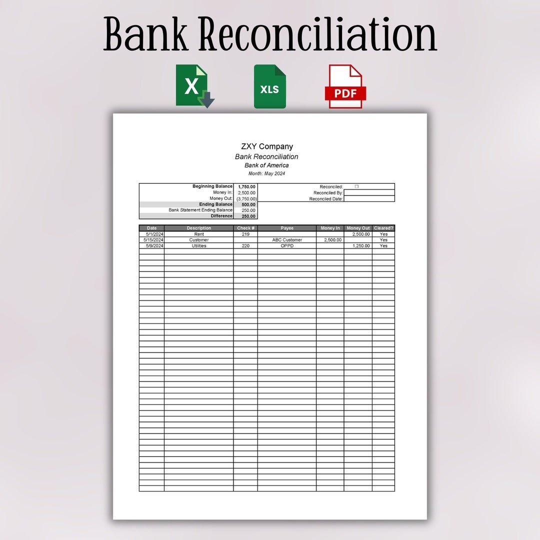 Bank Reconciliation Cash Reconciliation Small Business Template Account Balancing Reconciling Account Recon Business Spreadsheet Etsy