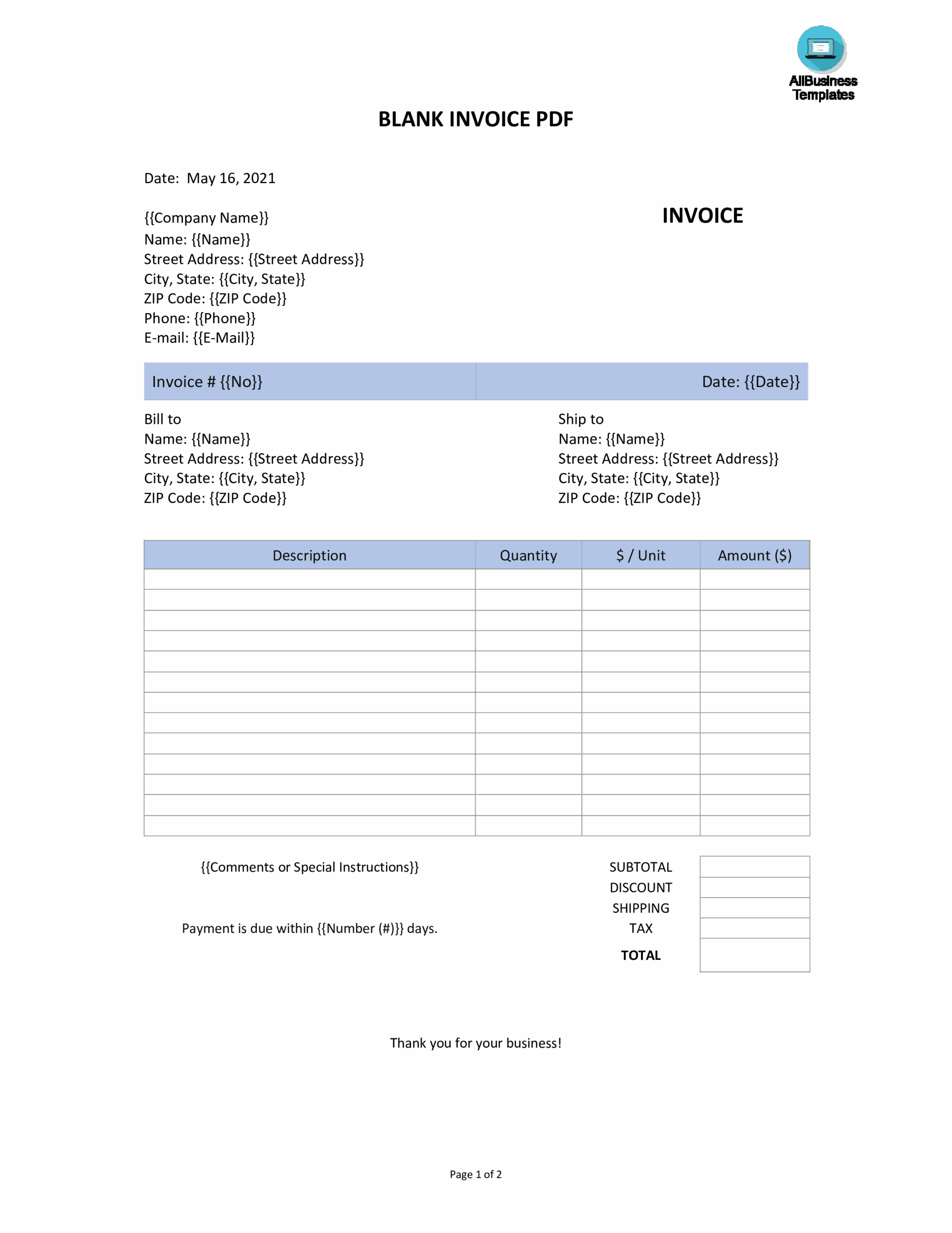Blank Invoice PDF Templates At Allbusinesstemplates Blank Invoice PDF Templates At Allbusinesstemplates
