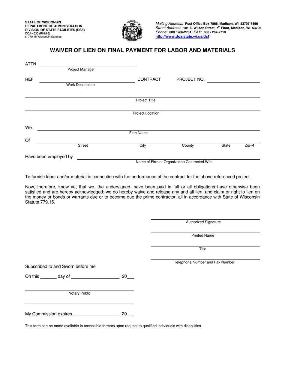 Build An Accurate Lien Waiver Form Wisconsin