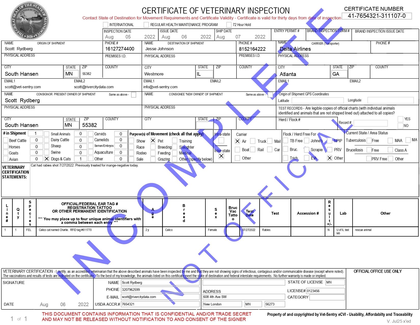 Certificate Of Veterinary Inspection Animal Inspection U0026 Health 