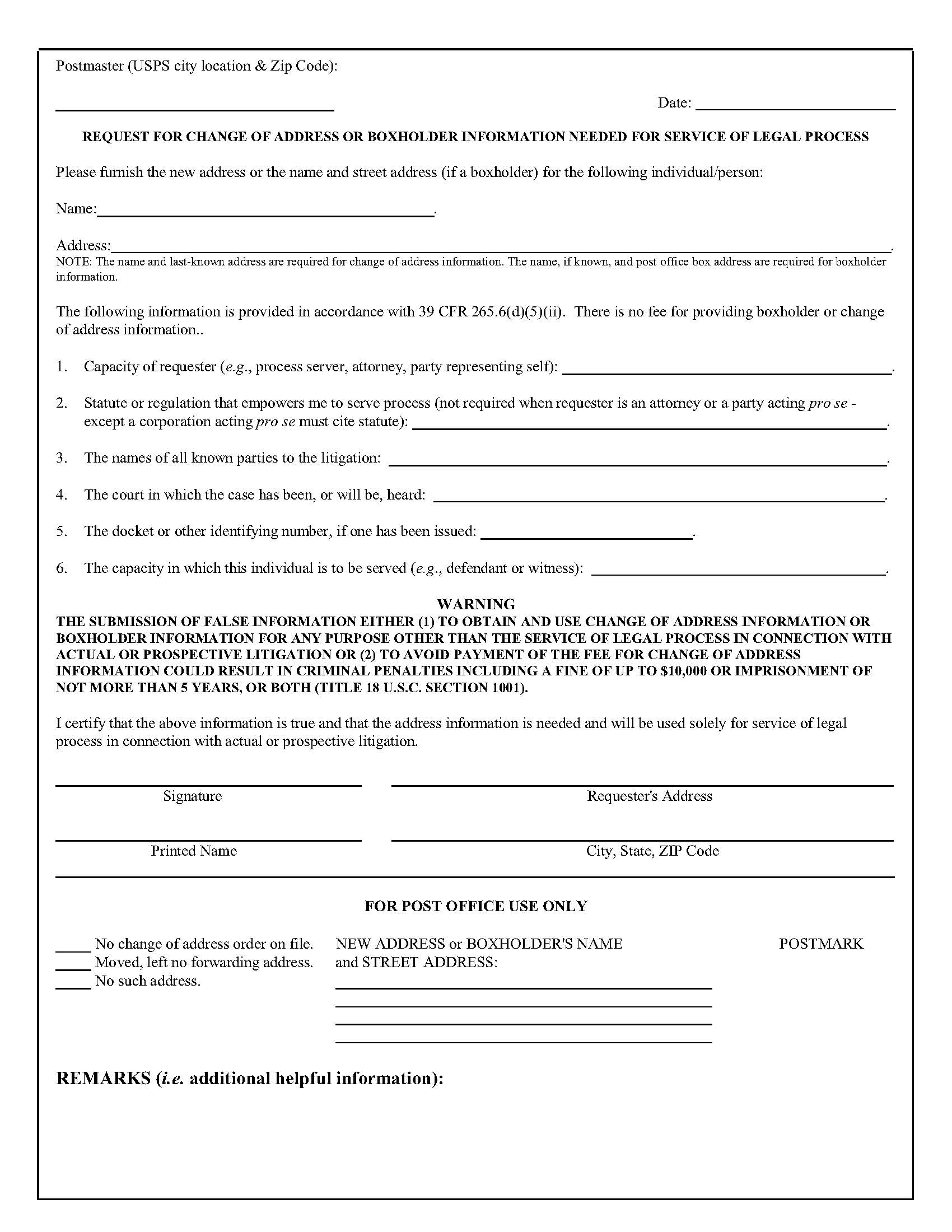 Change Of Address Form To Postmaster Law Office Of Vin A Fichter