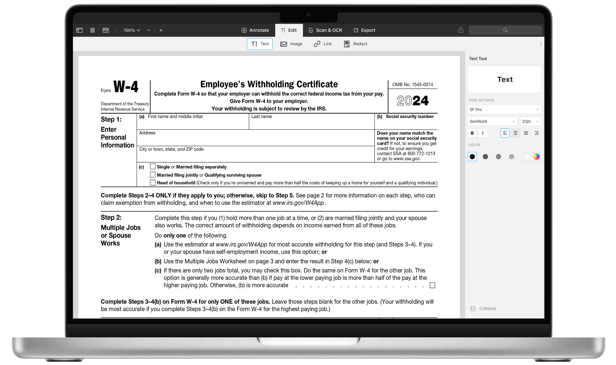 Das IRS Formular W4 F r 2024 Als PDF Ausf llen PDF Expert 