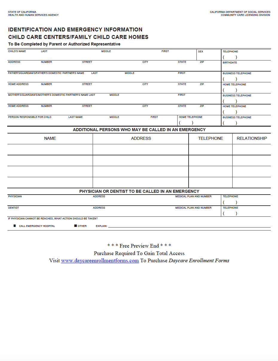 Daycare Enrollment Forms Child Care Registration Forms U0026 Templates Download Save Print