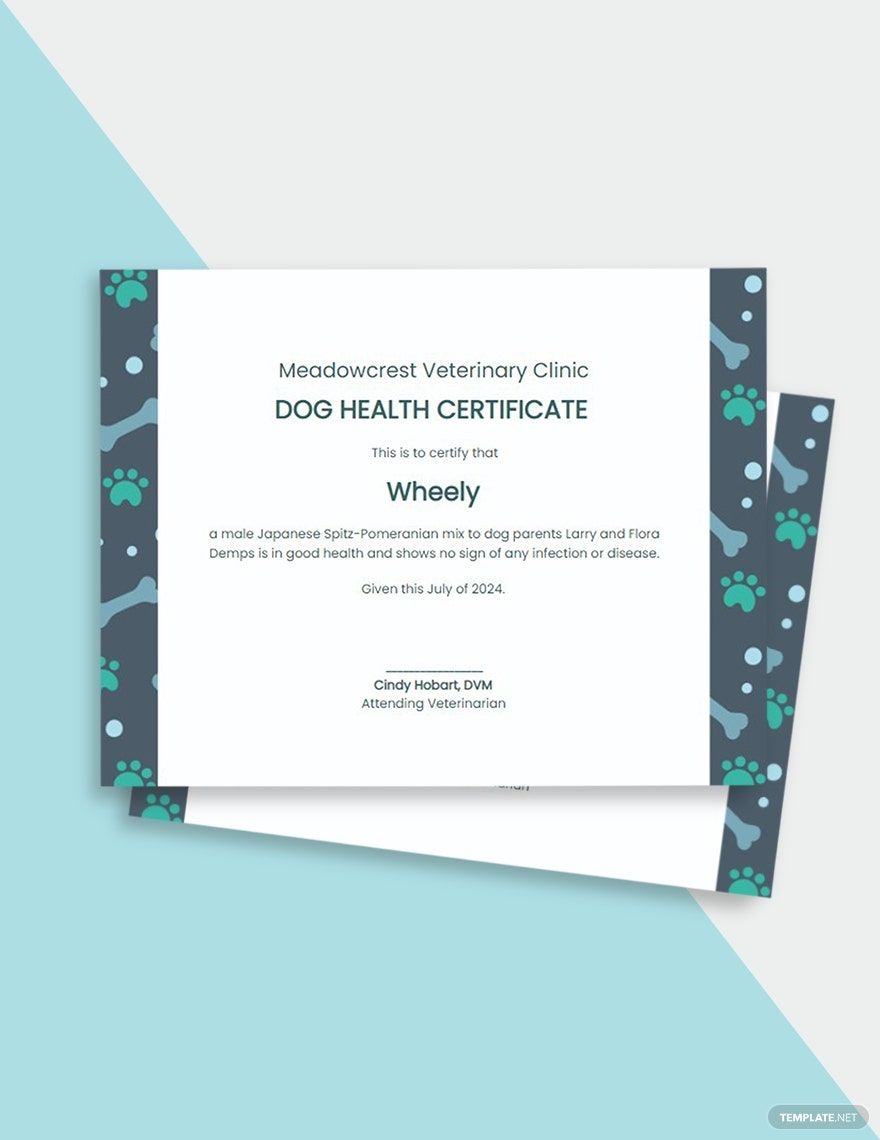 Dog Health Certificate Template In Pages PSD Word Publisher 