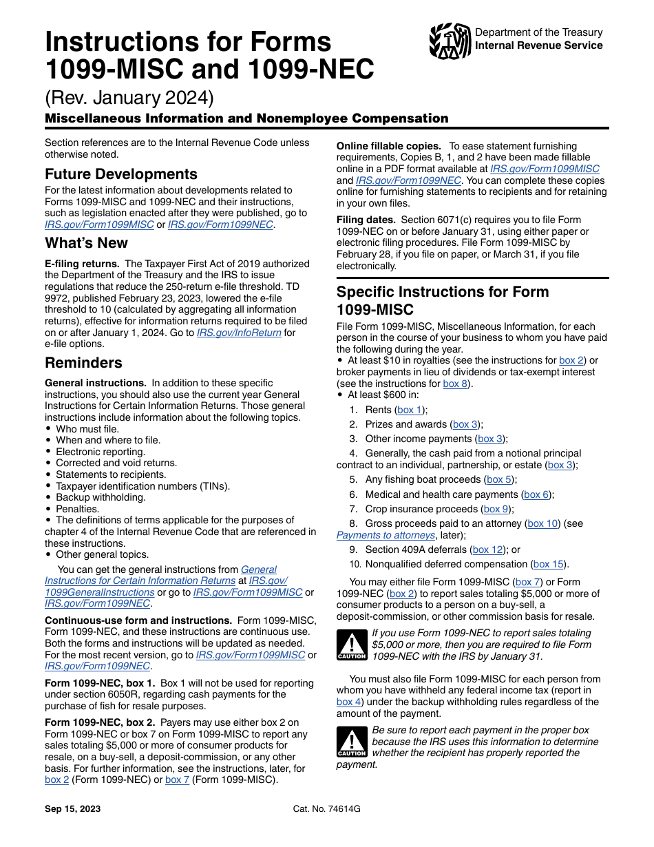 Download Instructions For IRS Form 1099 MISC 1099 NEC PDF 2019 