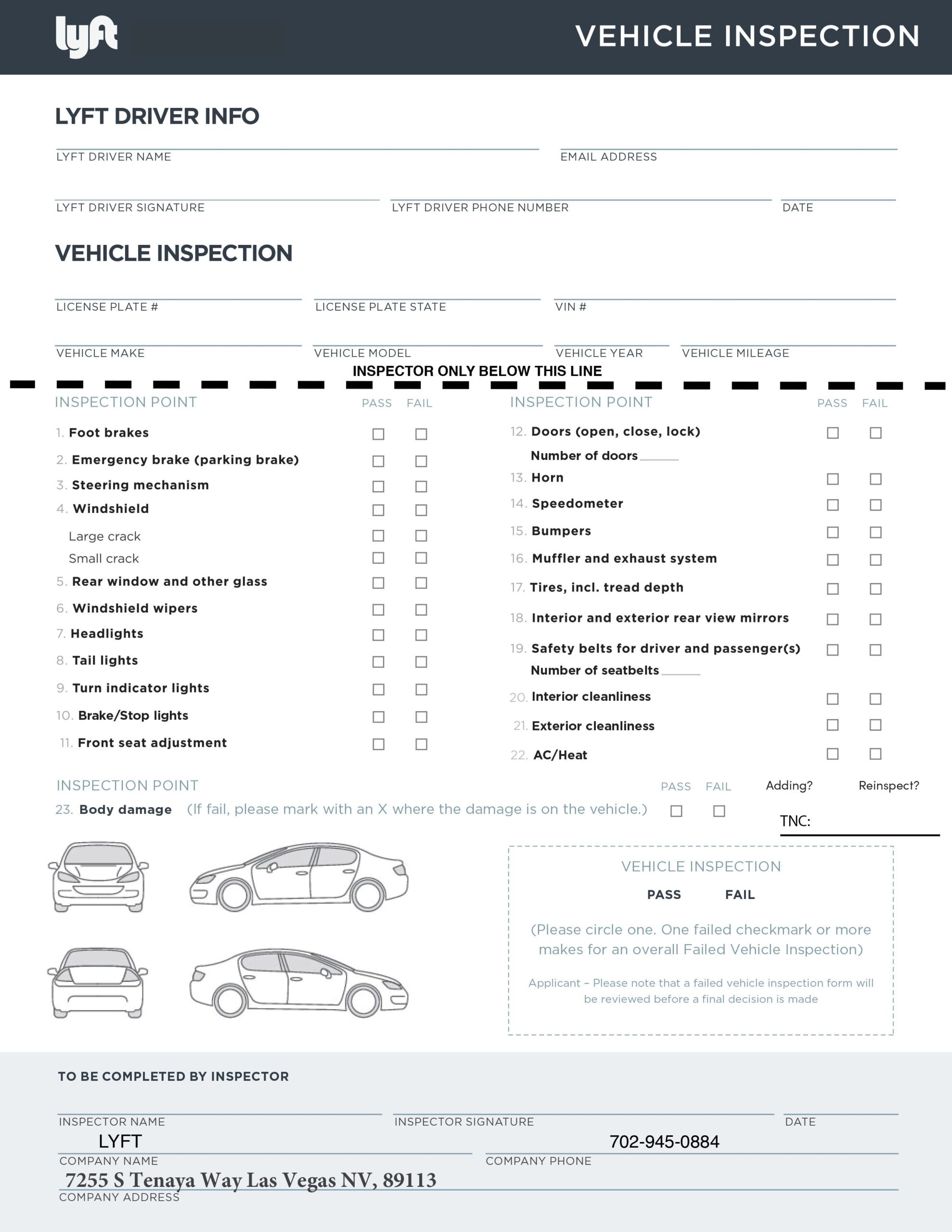 Download Uber U0026 Lyft Vehicle Inspection Form For Your State