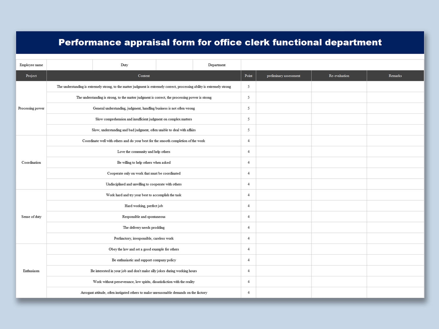 Downloadable Free Employee Evaluation Form Template Word WPS 