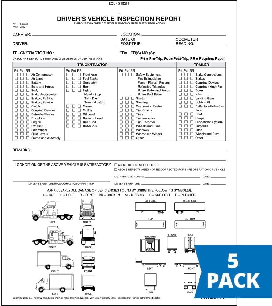 Driver s Vehicle Inspection Report 5 pk Book Martinique Ubuy