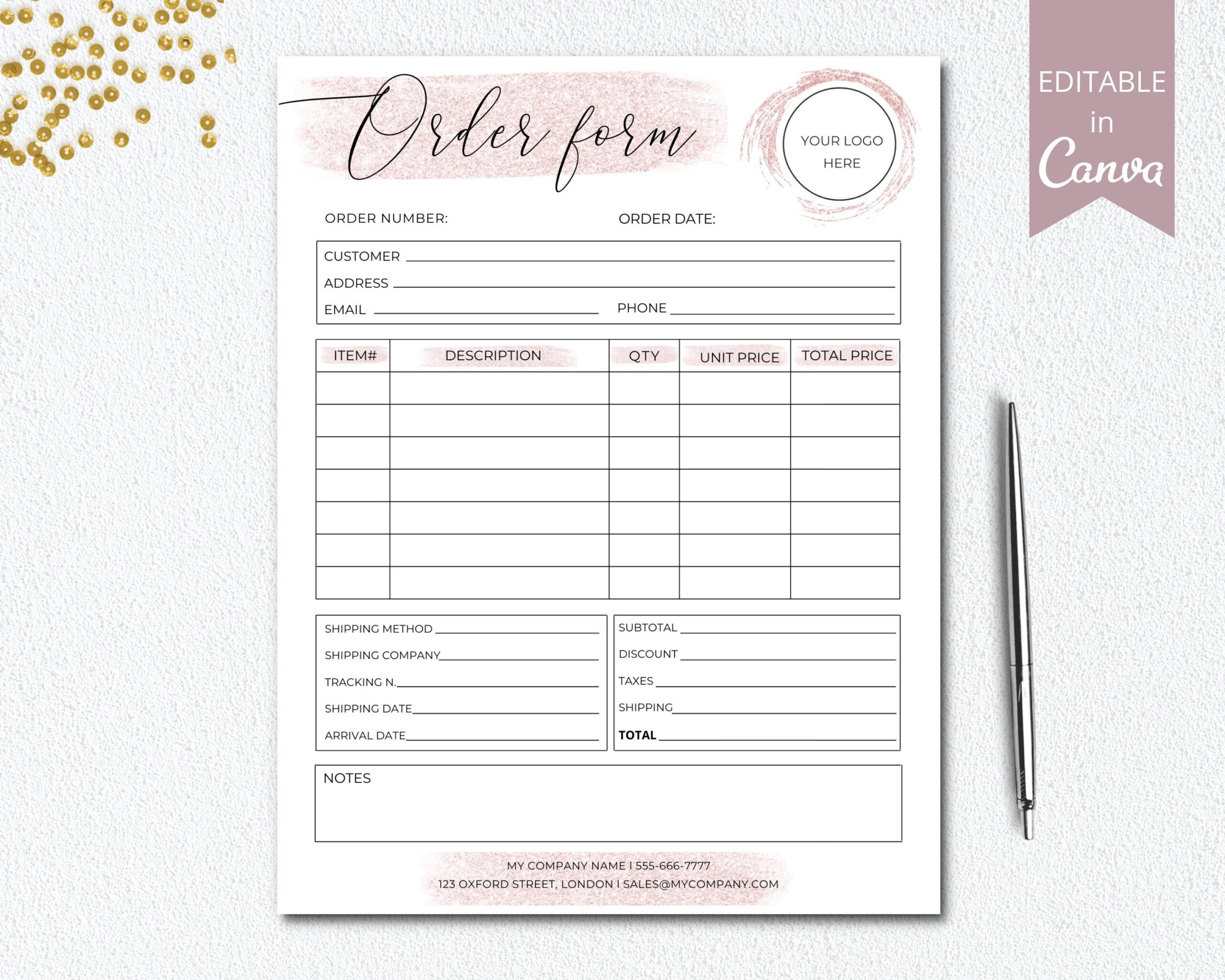 Editable Order Form Small Business Forms Printable Craft Order Worksheets Library