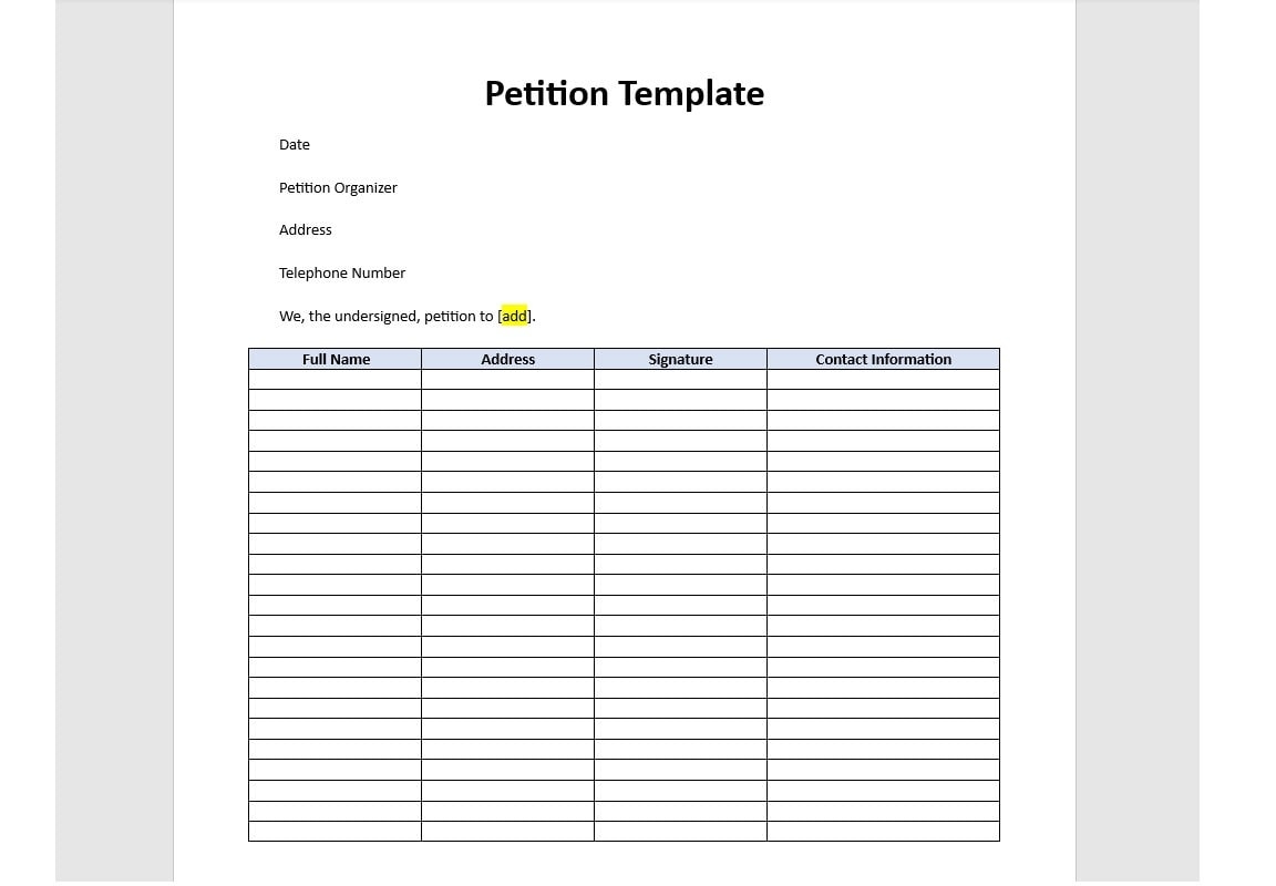 Editable Support Petition Support Petition Template Petition Template Word Template Editable Template Word Format Etsy