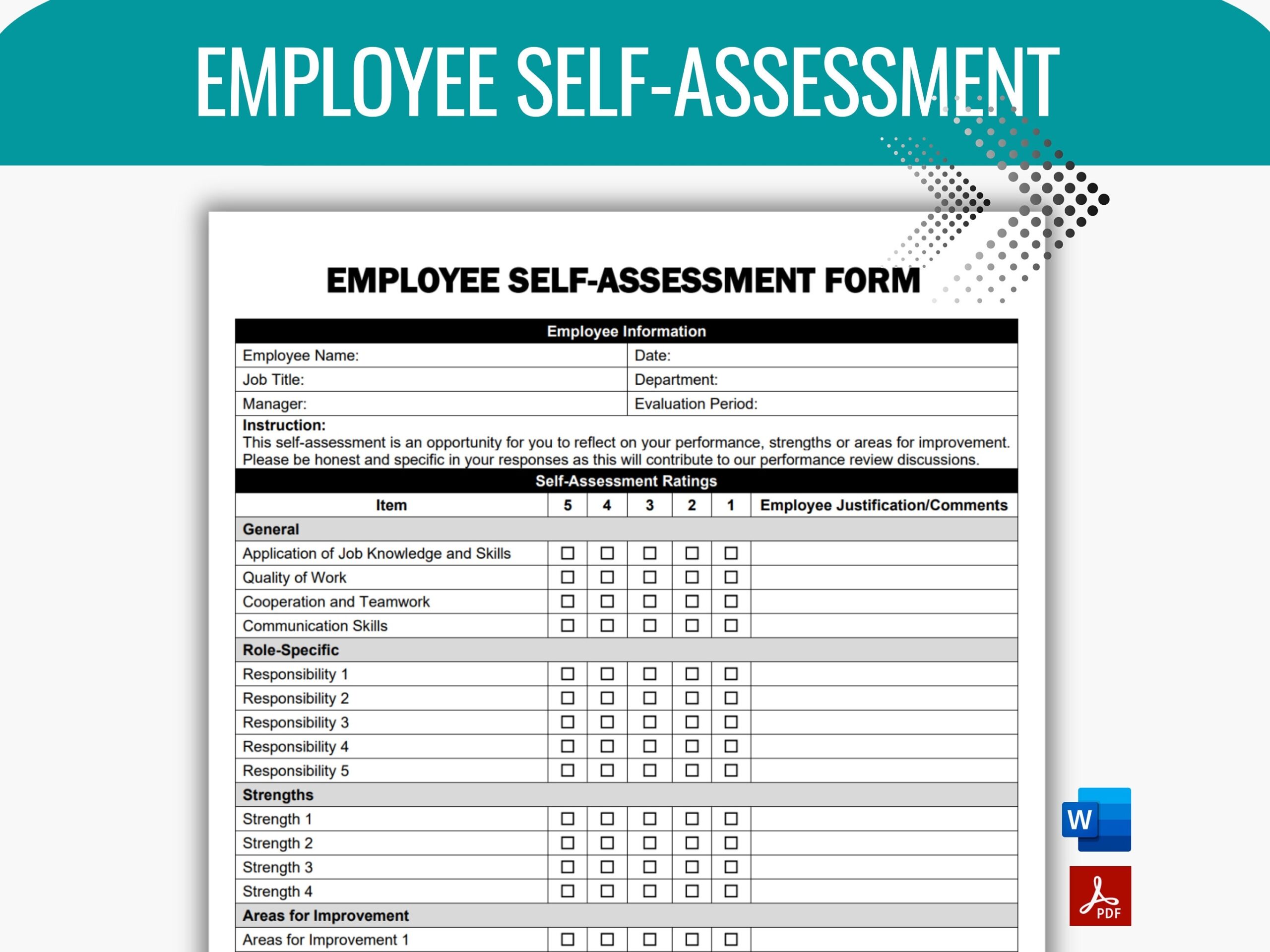 Employee Self assessment Performance Review Template Employee Performance Employee Evaluation Employee Training New Hire Checklist Etsy