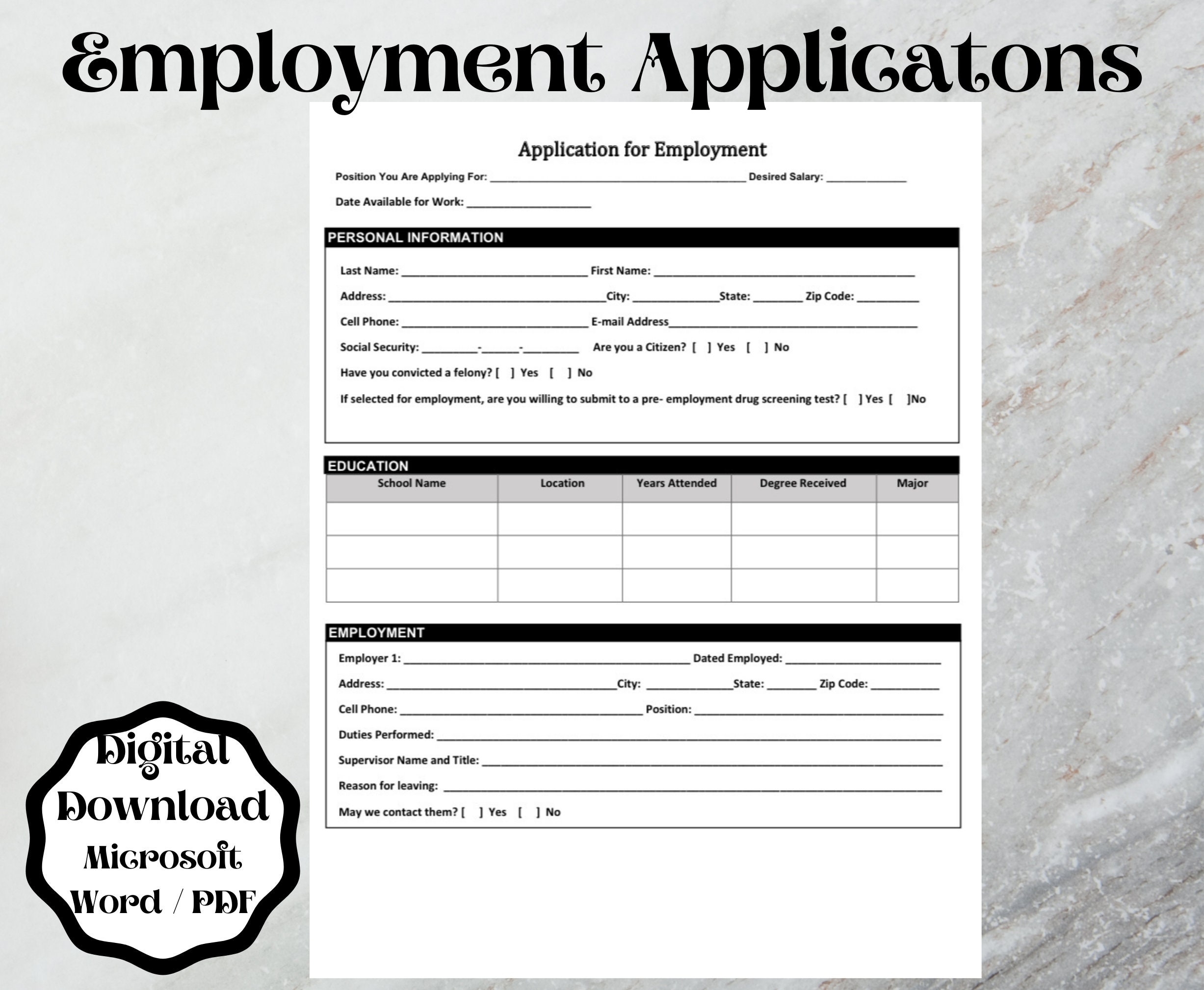 Employment Application Form Template Word Printableu0026 Editable 