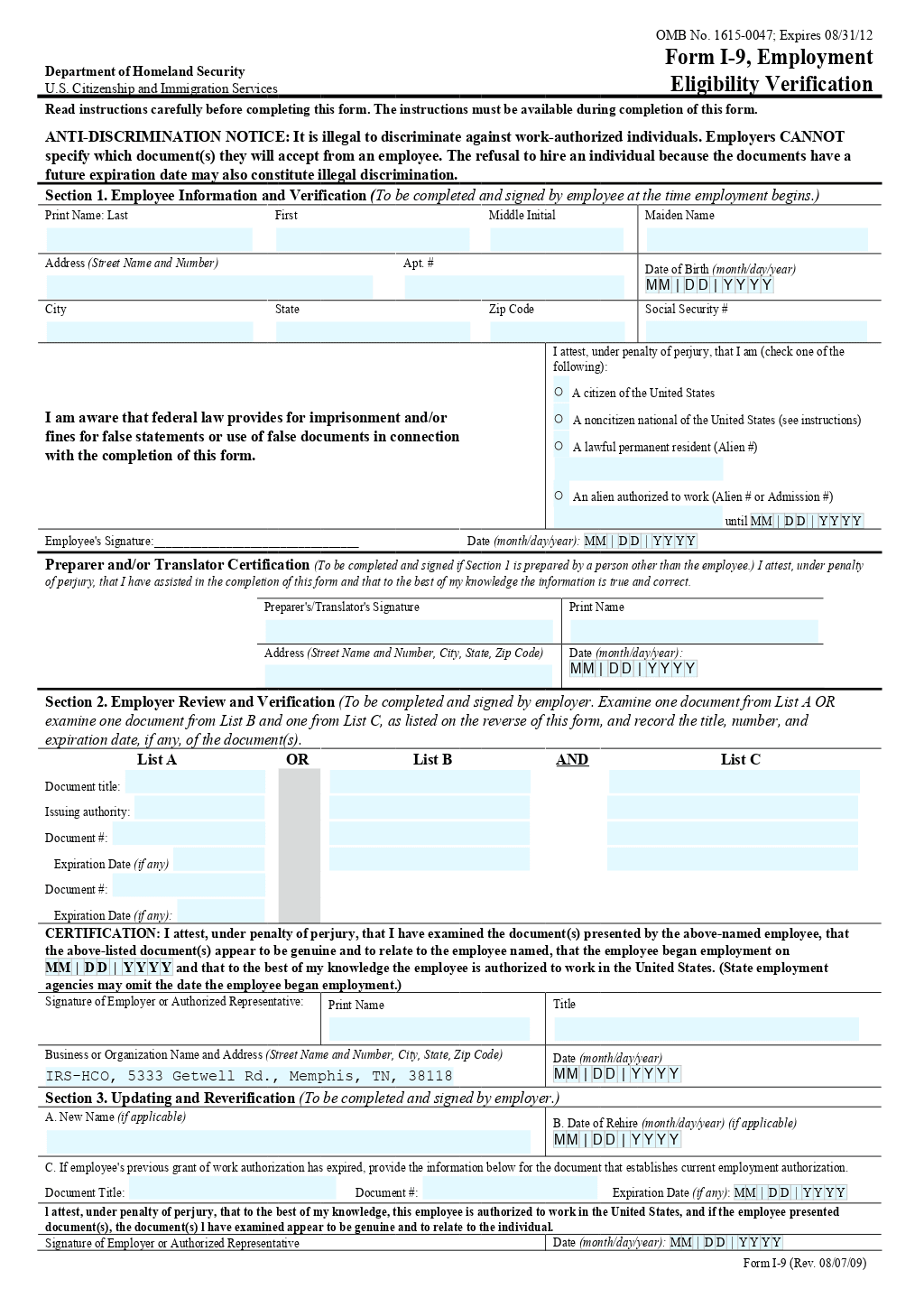 Employment Eligibility Verification Form I 9 Template ONLYOFFICE