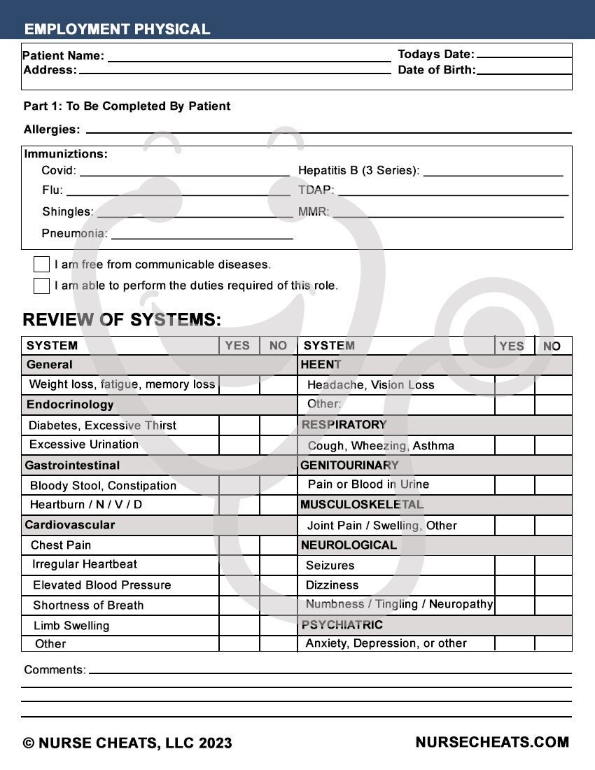 Employment Package Digital 2 Step TB Employment Physical And Interview Questions Vaccine Record For Nurses Etsy Australia