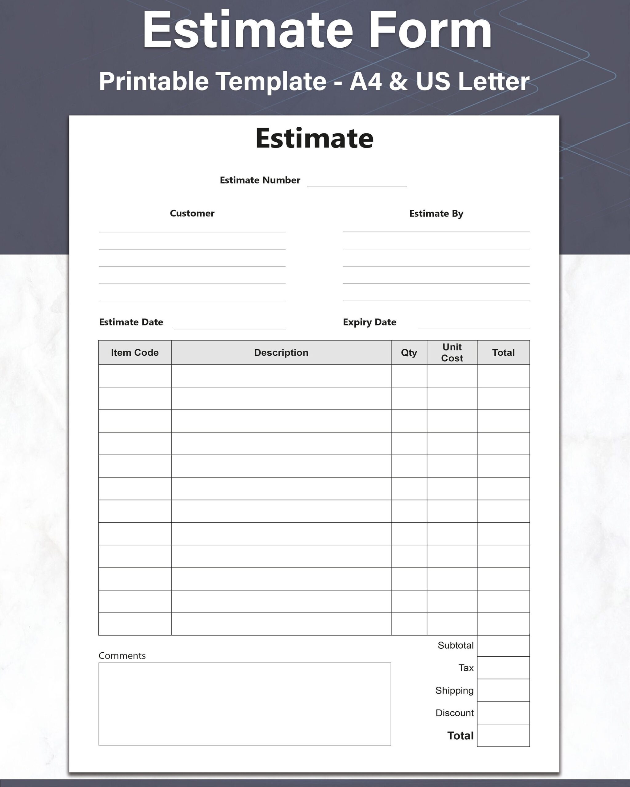 Estimate And Quote Template Simple Estimate Form Printable Quote And Work Estimate Sheet Ideal For Business Owners And Professionals Etsy