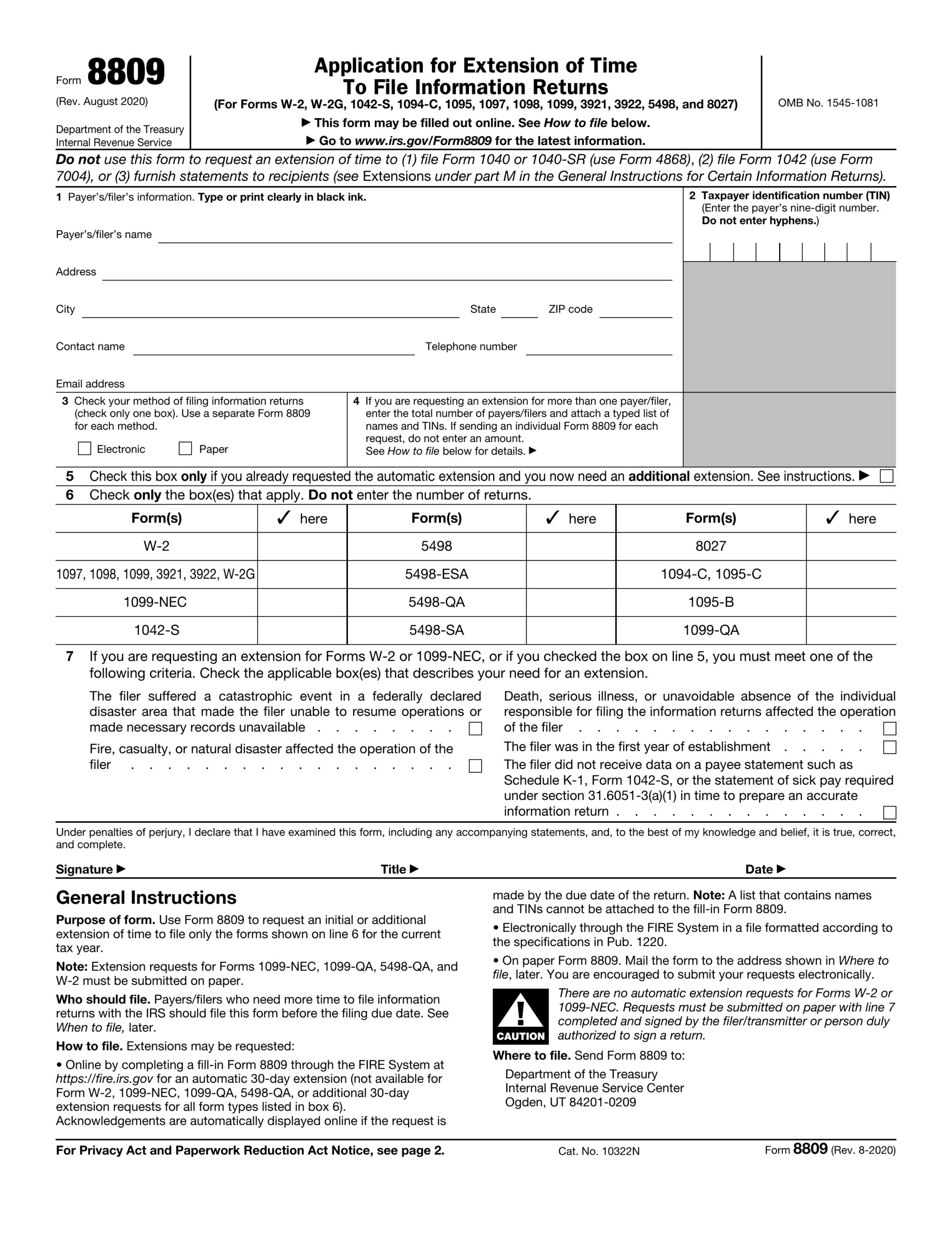 Fill Form 8809 Application For Extension 2024 2025 PDF Guru