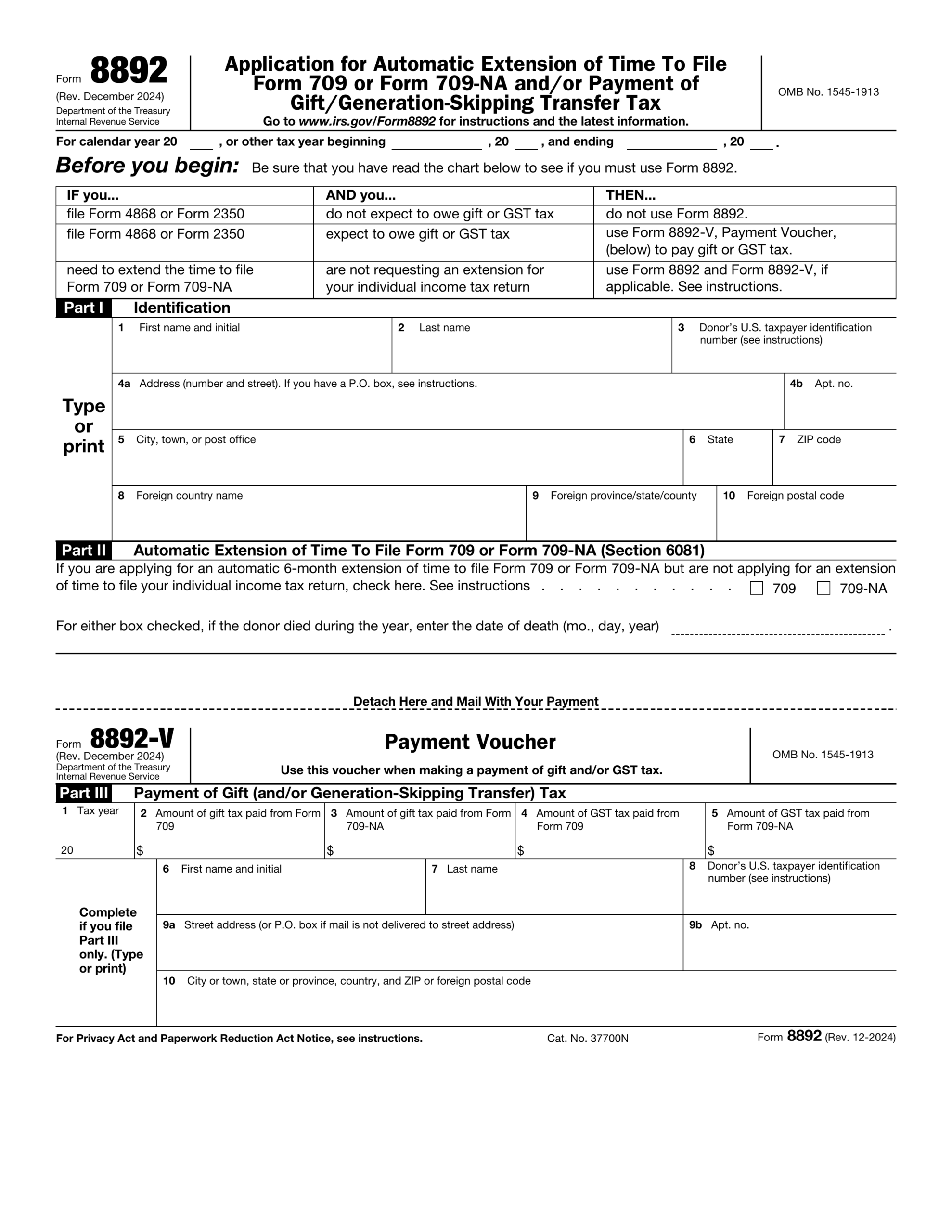 Fill Form 8892 2024 2025 Application For Extension Of Time To File